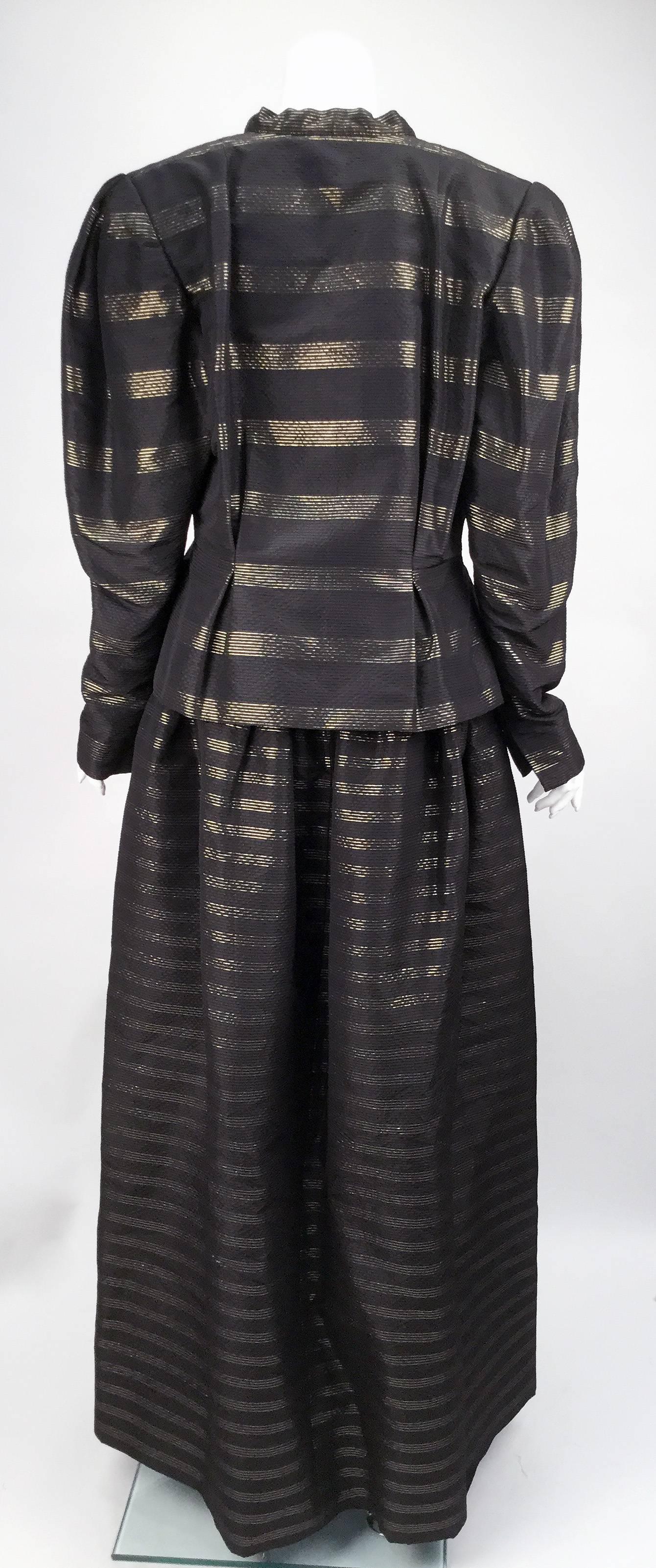 Pauline Trigere Black and Gold Silk Faille Ballgown with Jacket, 1980s  For Sale 3