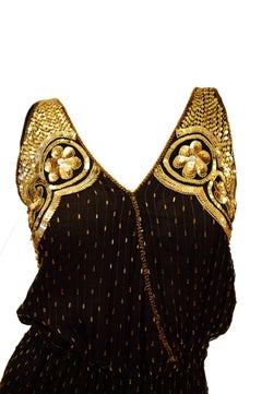 Black Silk Vintage Gold Beaded Jumpsuit