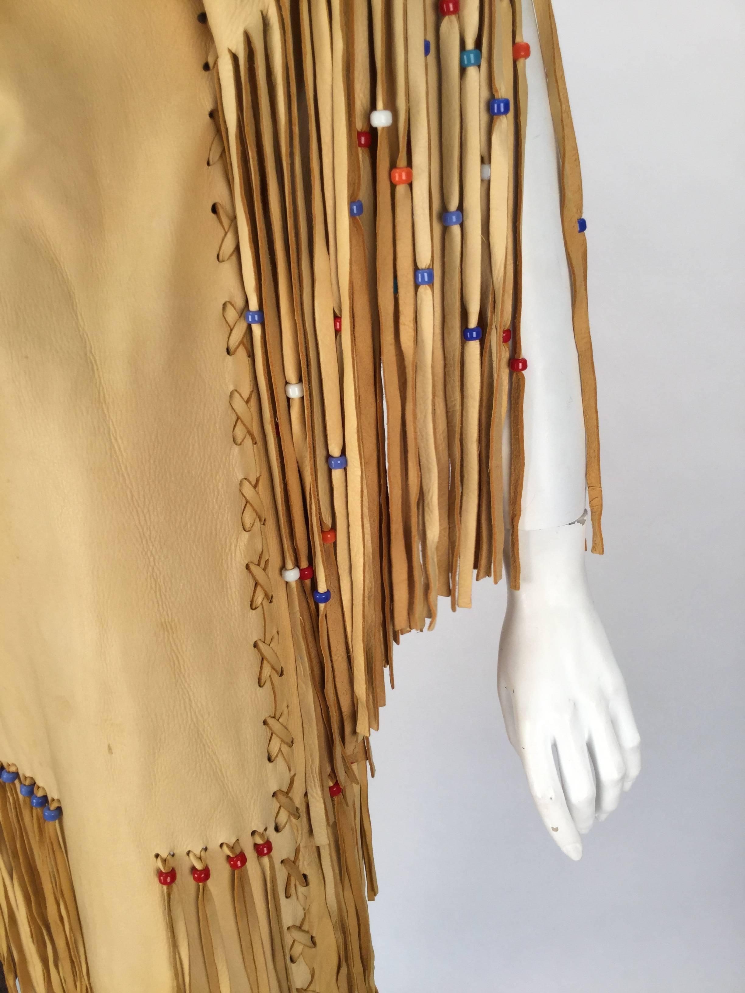 Women's 1970s Native American Style Leather Handmade/painted Fringe Dress