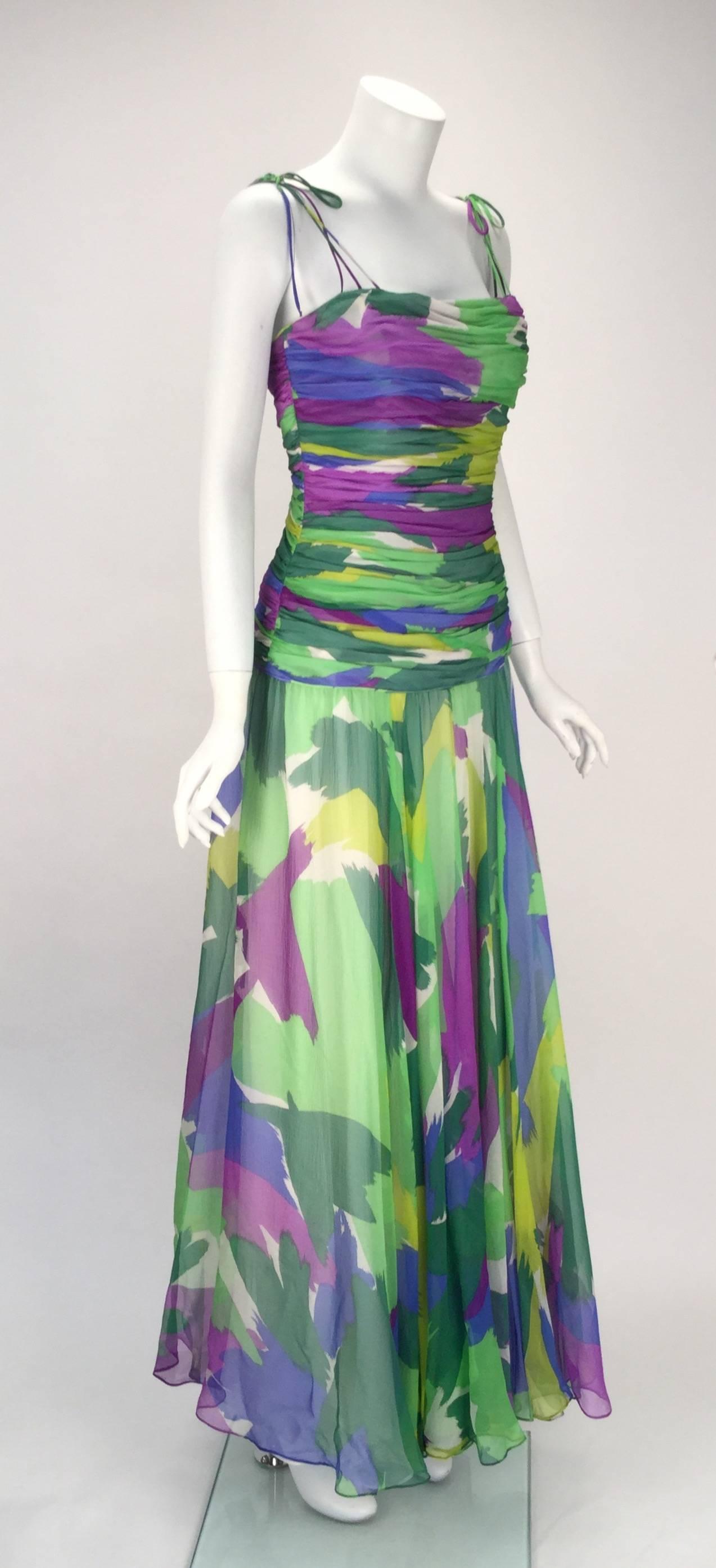 Silk Abstract Evening Gown, 1990s  In Excellent Condition In Houston, TX