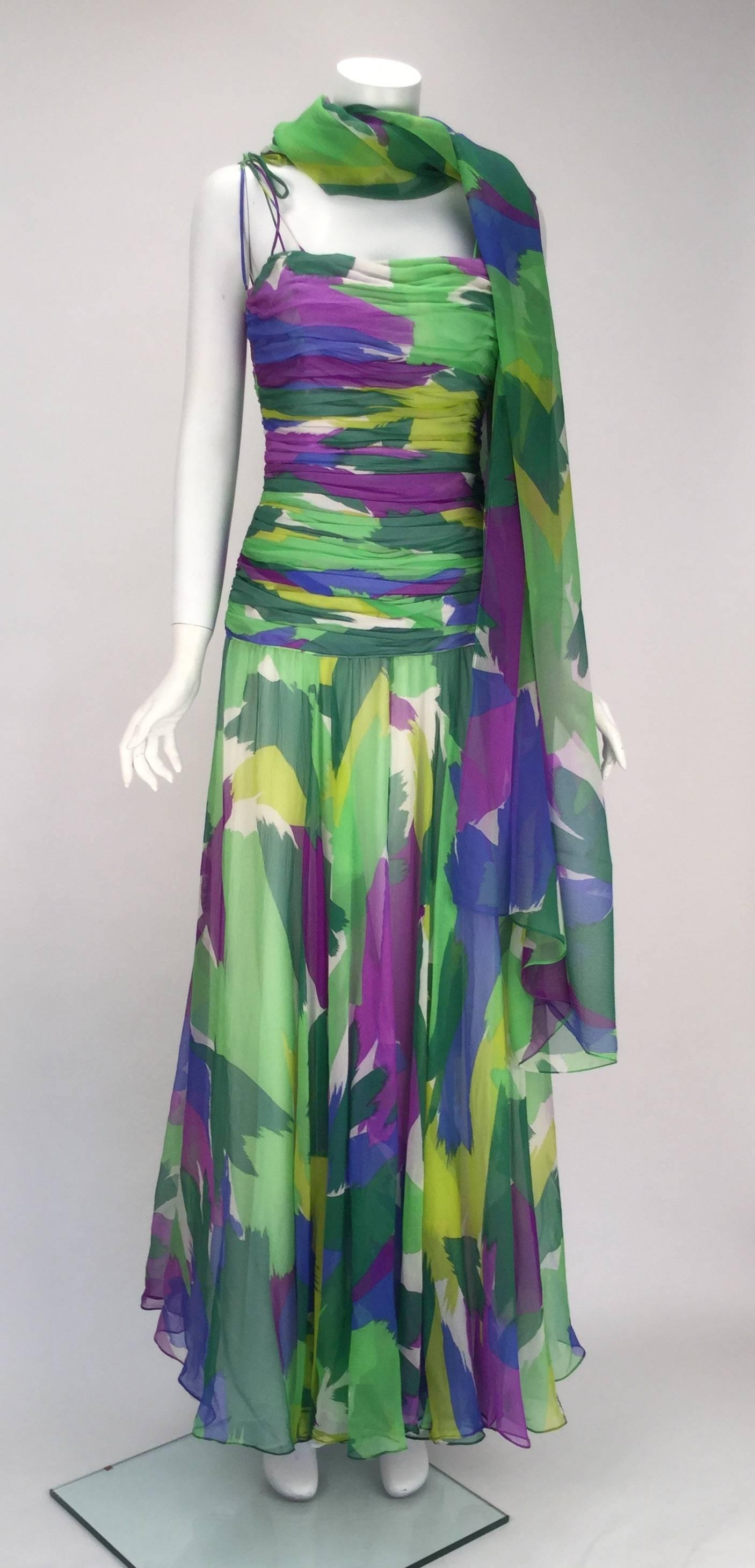 Silk Abstract Evening Gown, 1990s  2