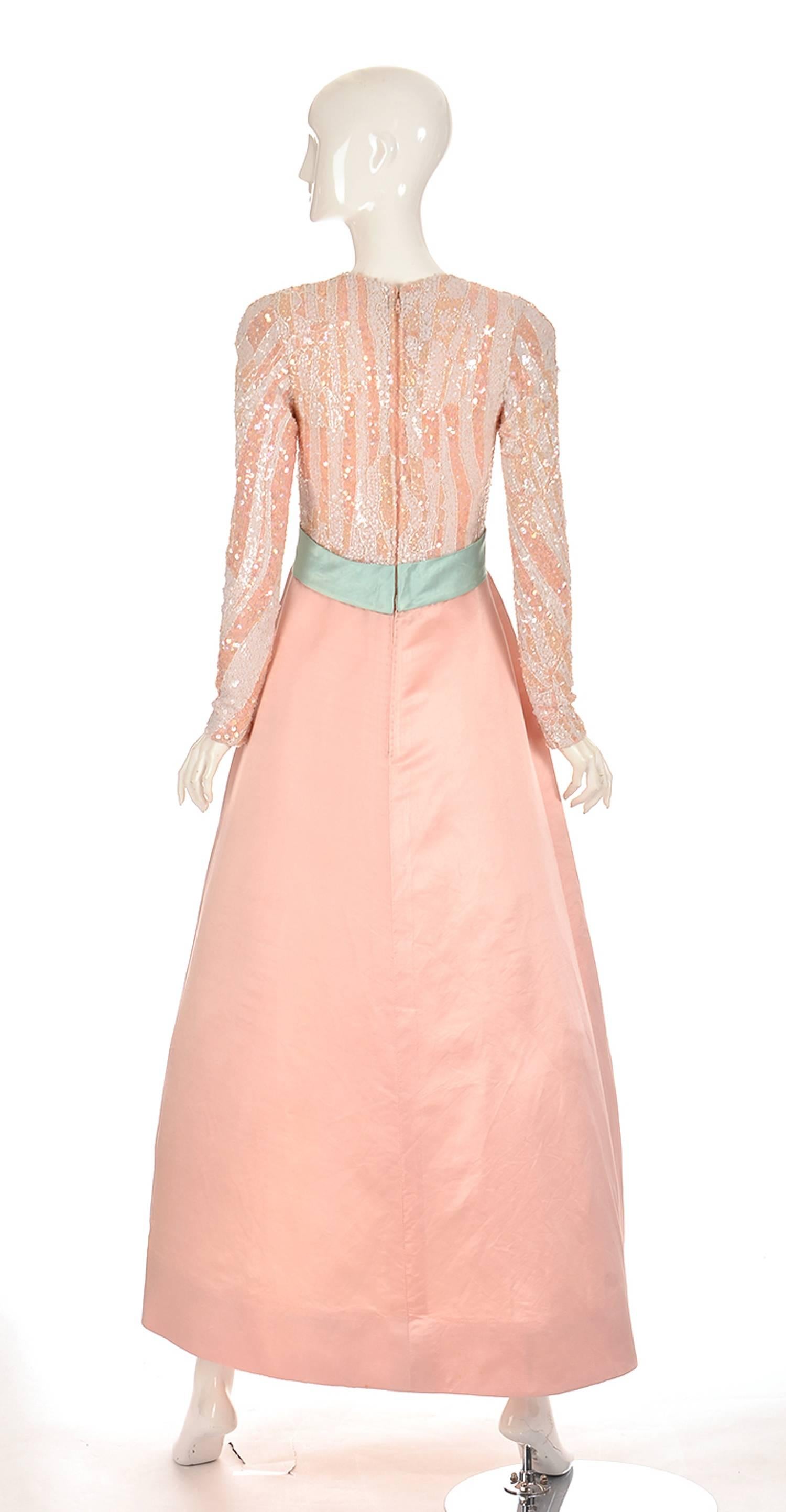 Orange 1960s Arnold Scaasi Pink Silk and Sequin Evening Dress 