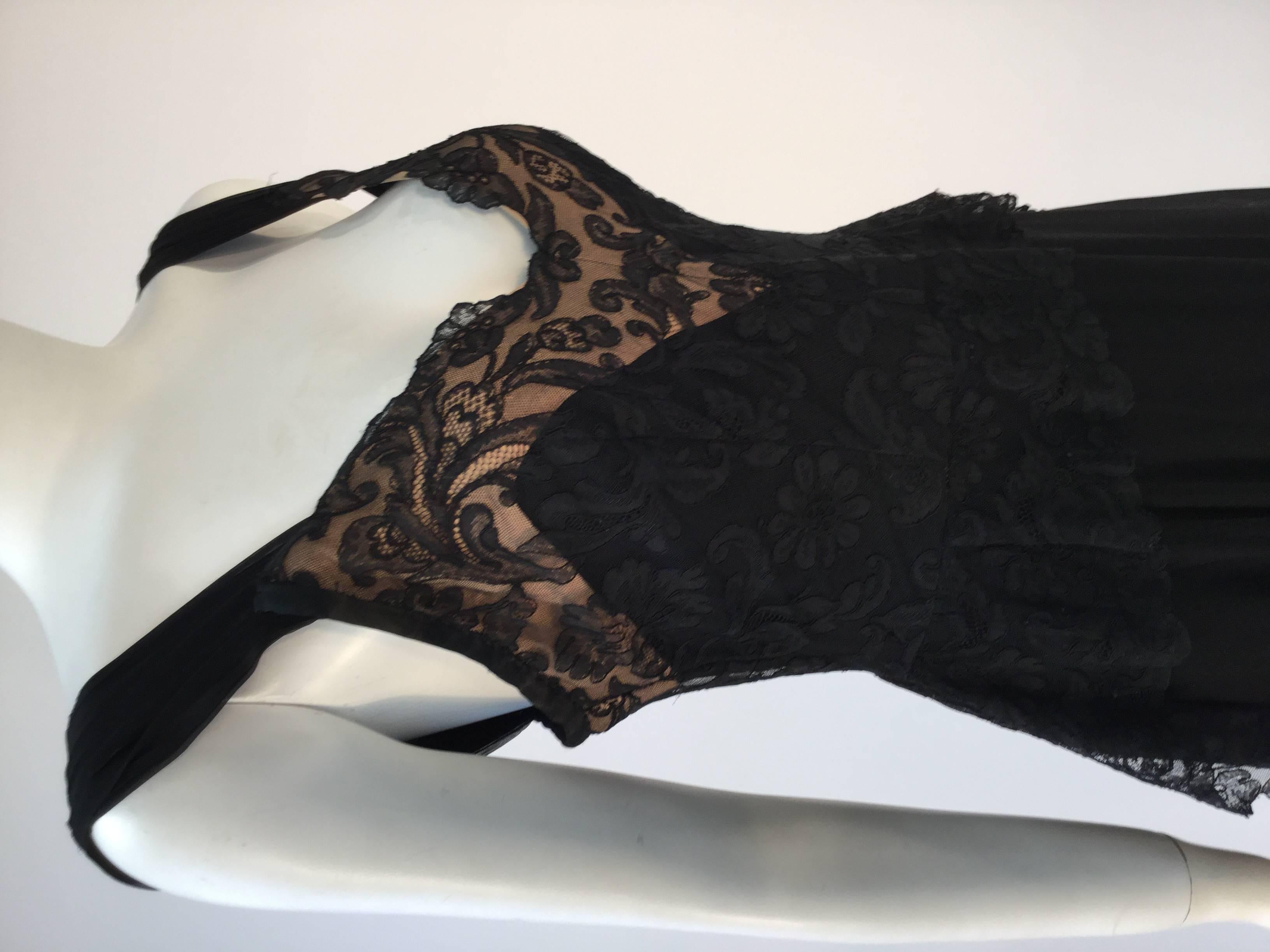 1940s Black Silk Evening Dress with Lace Overlay For Sale 1