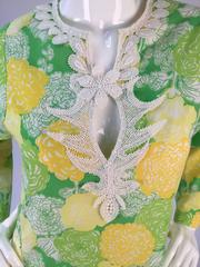 Early 1970s "The Lilly" Lilly Pulitzer Cotton Green and Yellow Floral Caftan