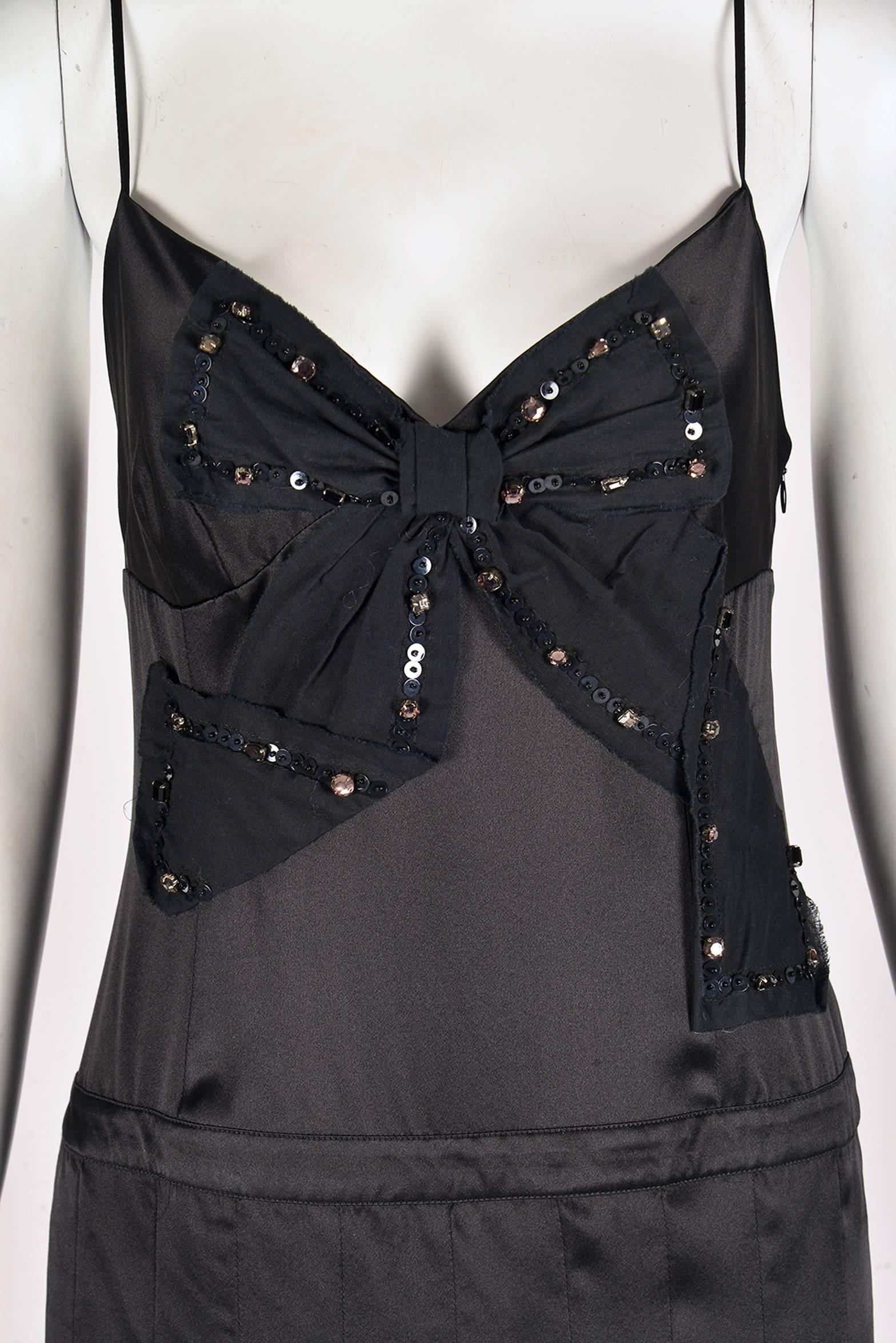 Moschino Black Silk Cocktail Dress with Bow Applique For Sale at 1stDibs
