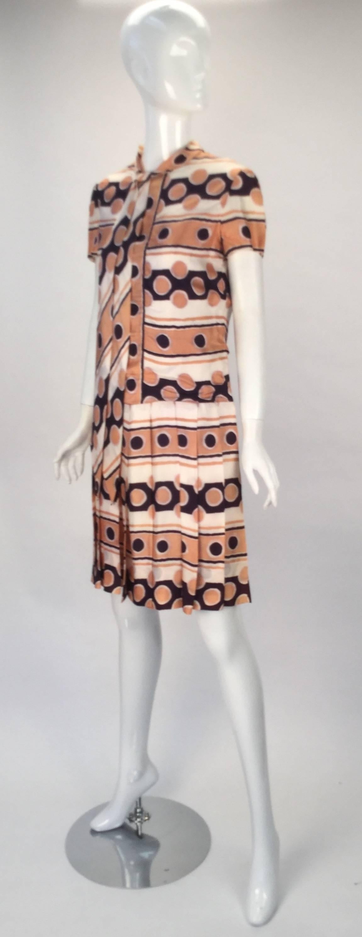 Women's Early 1970s Oscar de la Renta Silk Mod Print Dress and Jacket 