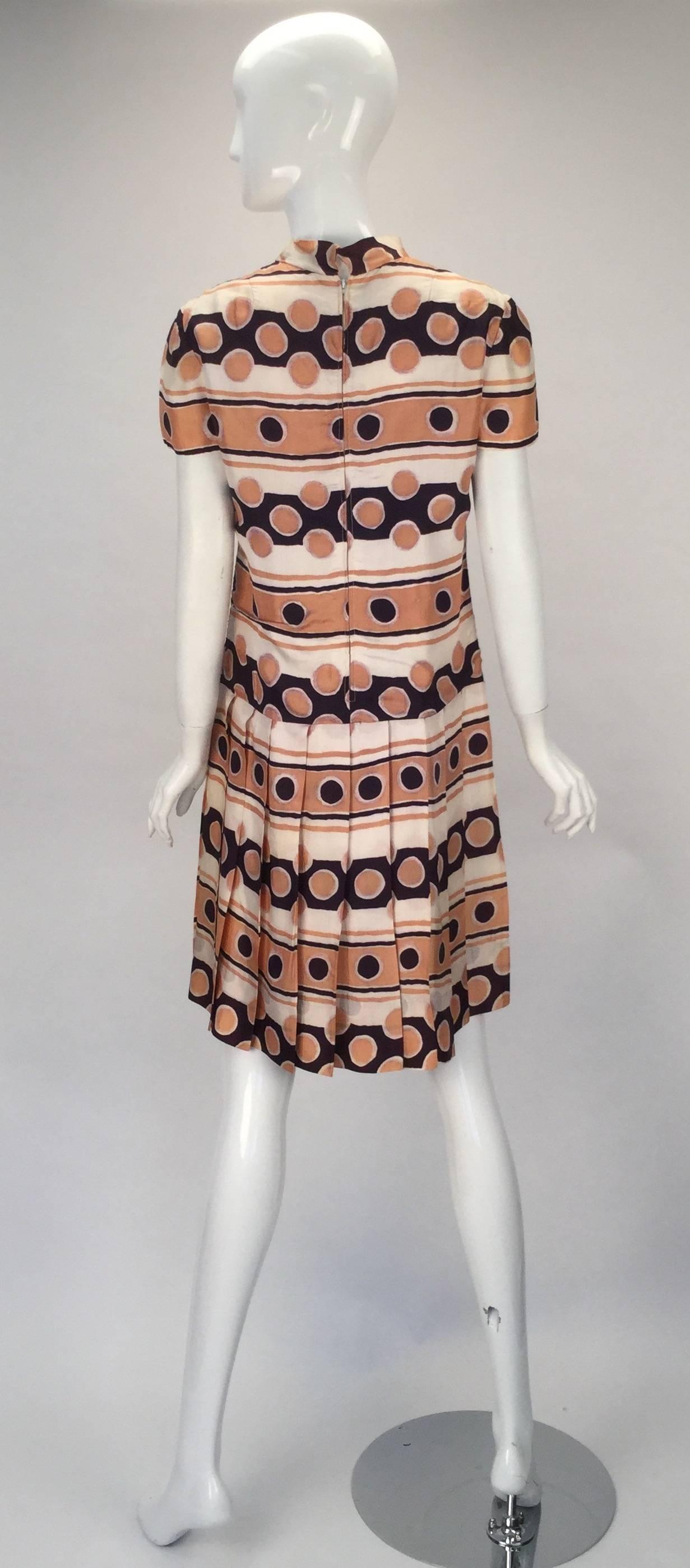 Early 1970s Oscar de la Renta Silk Mod Print Dress and Jacket  1