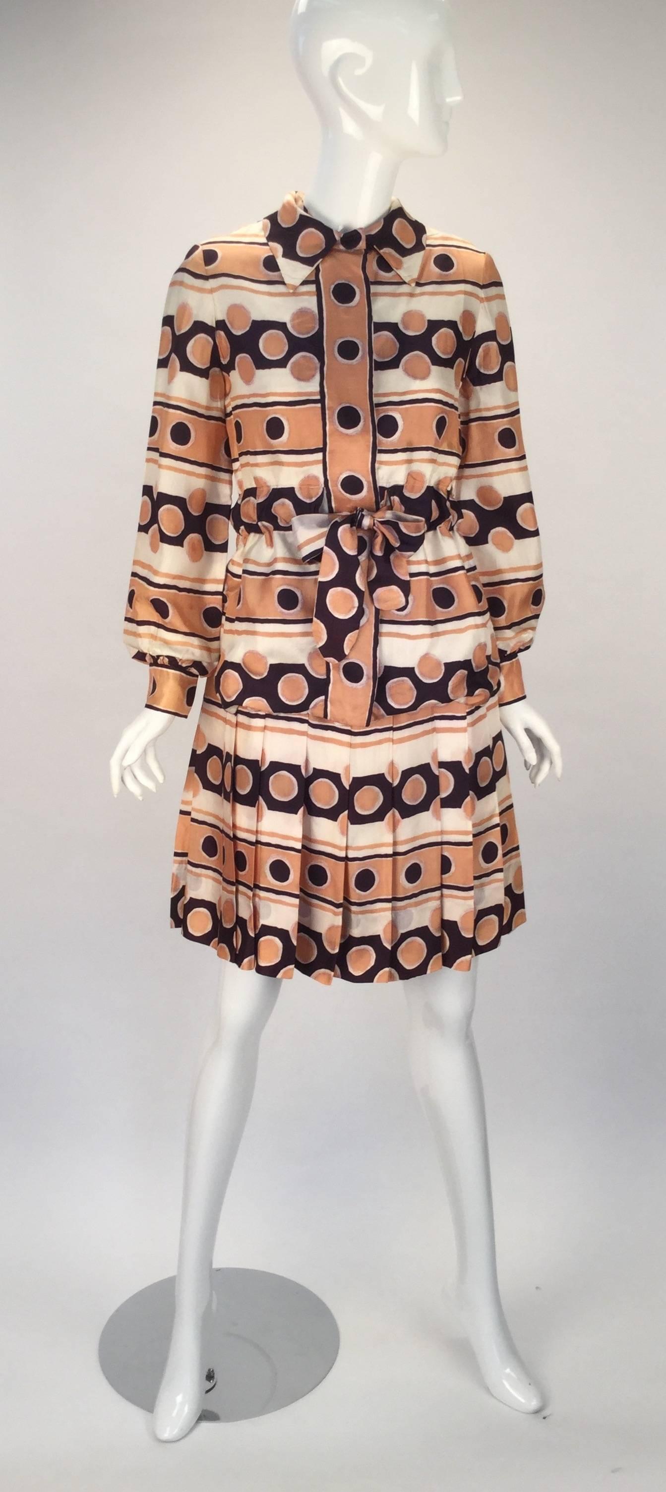 Early 1970s Oscar de la Renta Silk Mod Print Dress and Jacket  In Good Condition In Houston, TX