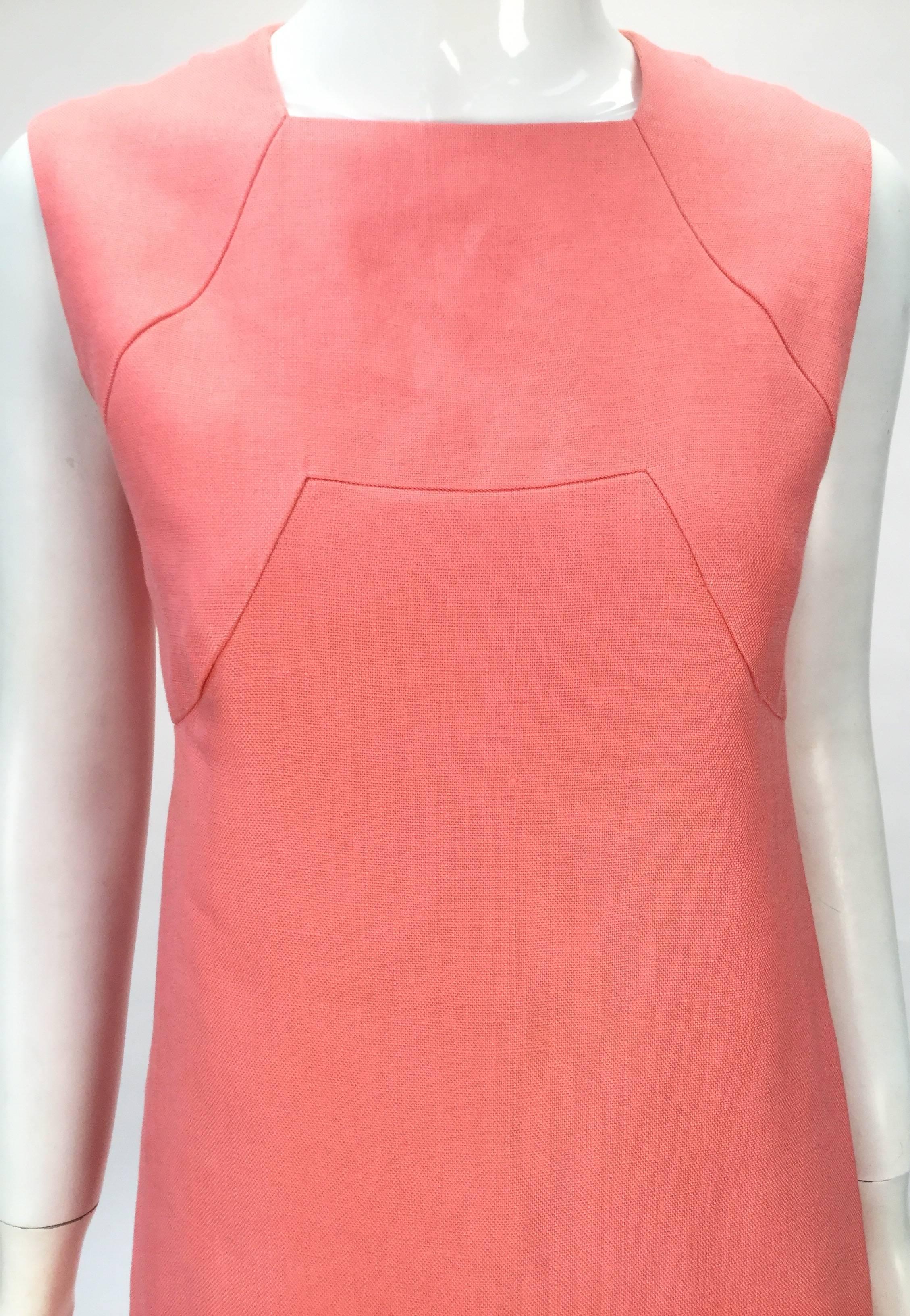 Pink 1960s Donald Brooks Salmon Linen Sleeveless Shift Dress 