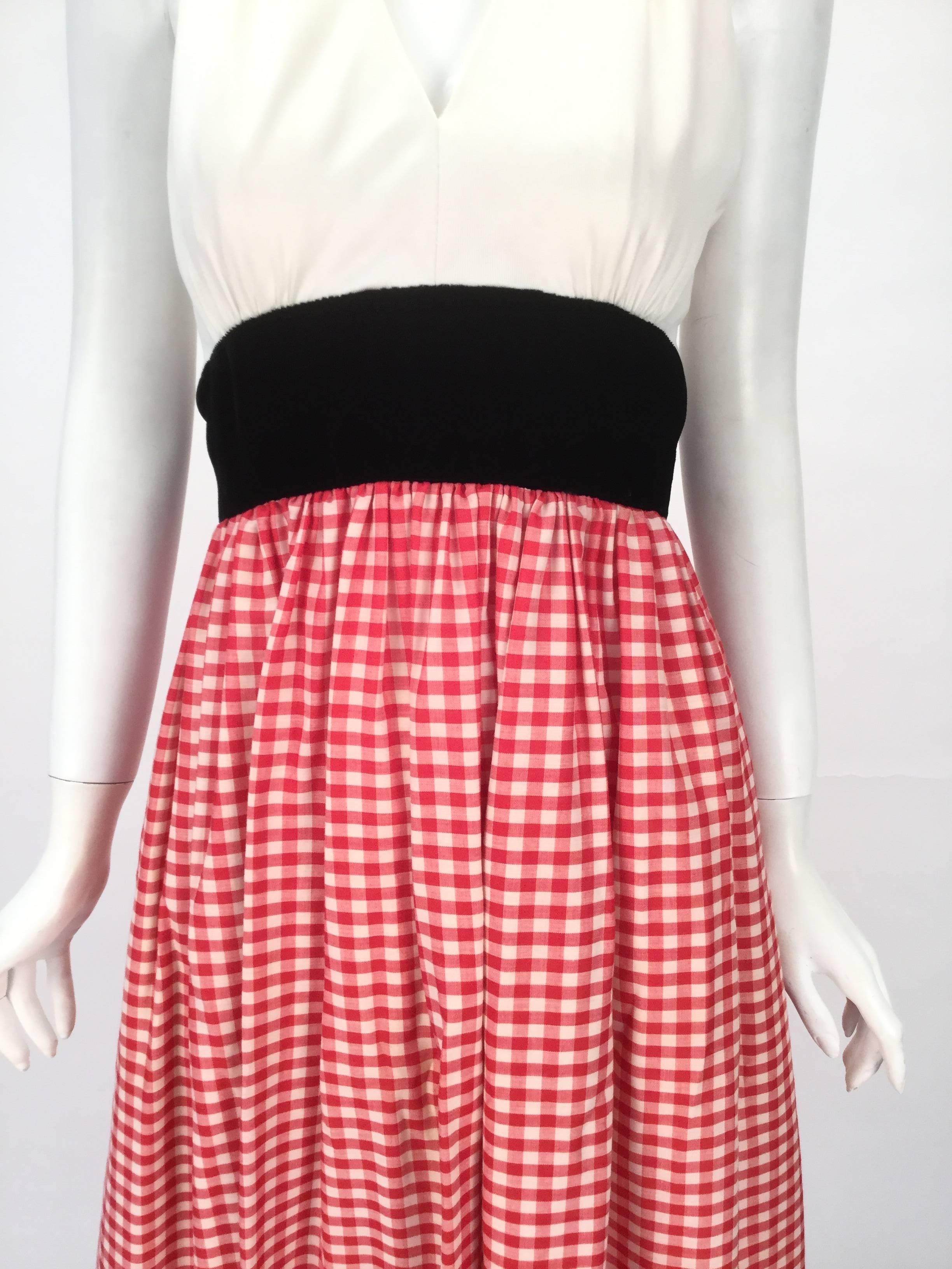 1970s Custom Halter Dress with Gingham Print Skirt  In Good Condition For Sale In Houston, TX