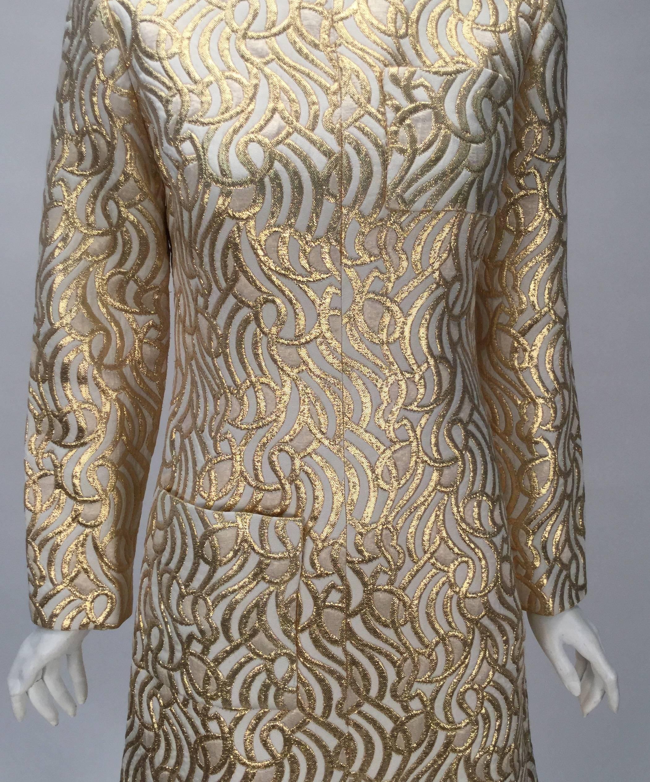1960s Gold Metallic and Cream Brocade Dress In Good Condition In Houston, TX