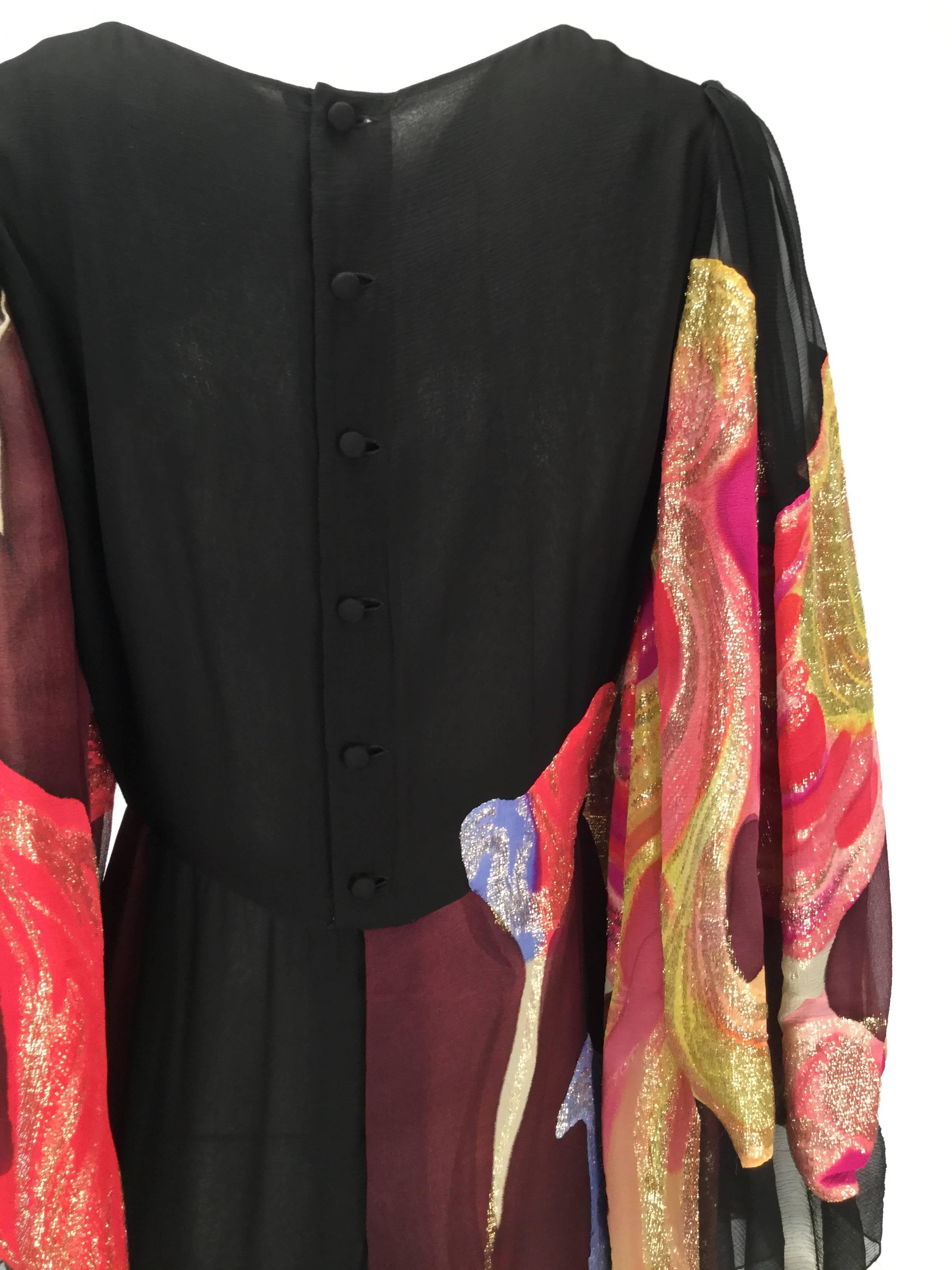 Women's Pauline Trigere Silk Multicolored Metallic Evening Dress, 1970s  For Sale