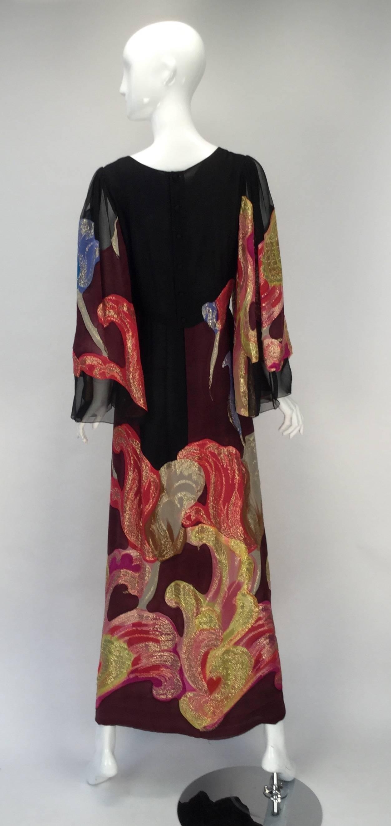 Pauline Trigere Silk Multicolored Metallic Evening Dress, 1970s  In Good Condition For Sale In Houston, TX