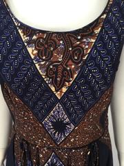 Ikat Blue and Brown Dress with Subtle Sequin Handwork, 1950s
