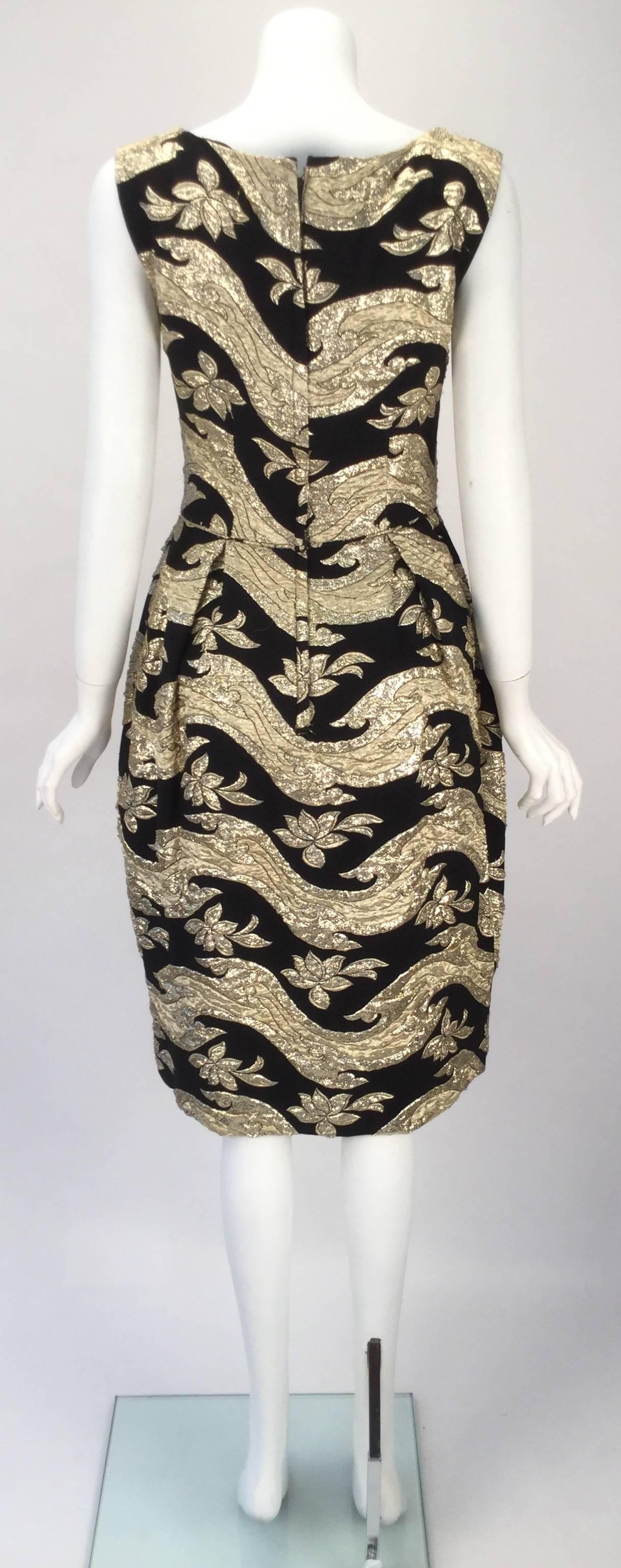 Hannah Troy Black and Gold Lame Brocade Dress, 1950s  In Excellent Condition In Houston, TX