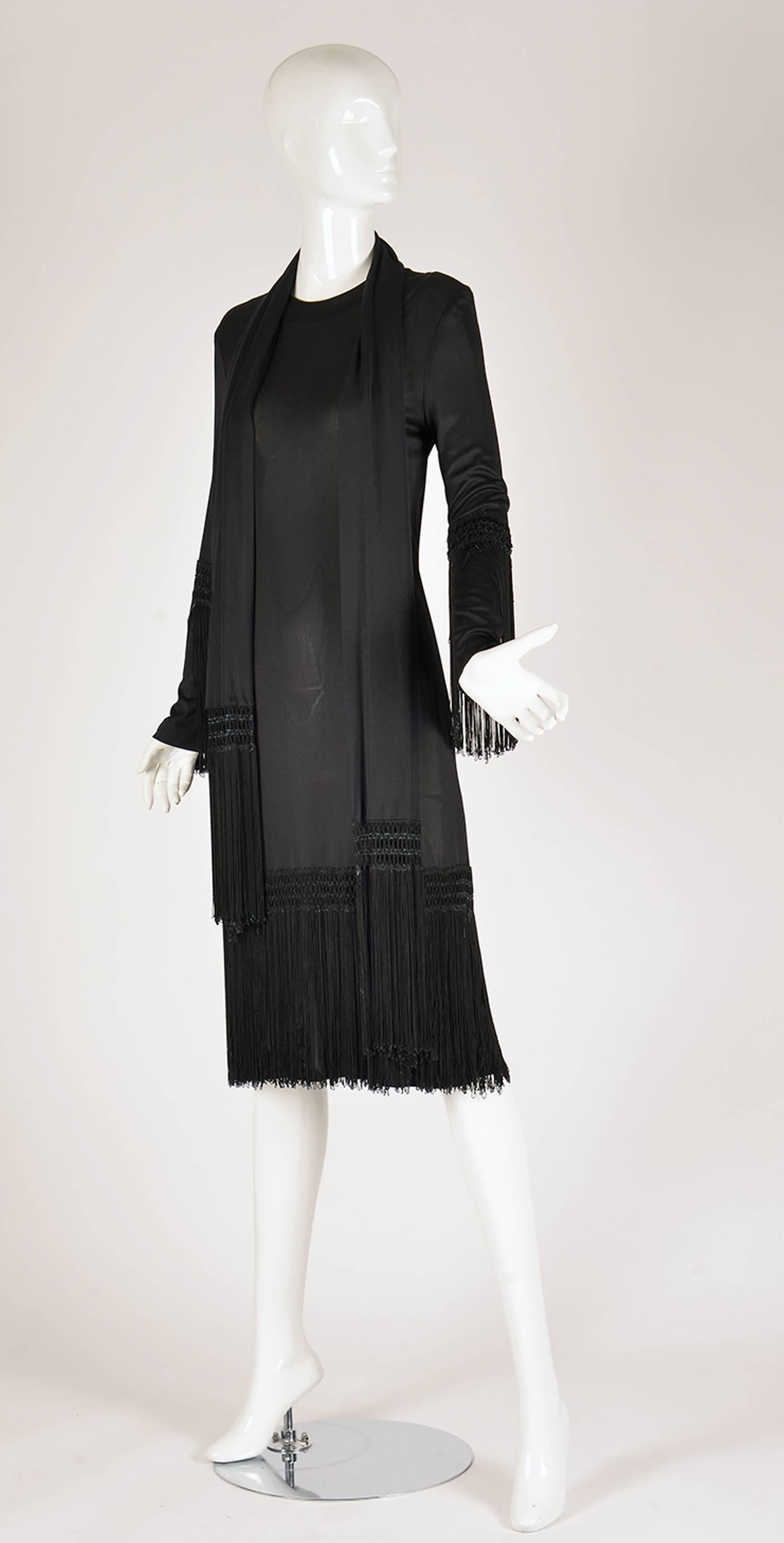 1960s Pucci Black Silk Jersey Fringe Dress In Excellent Condition In Houston, TX