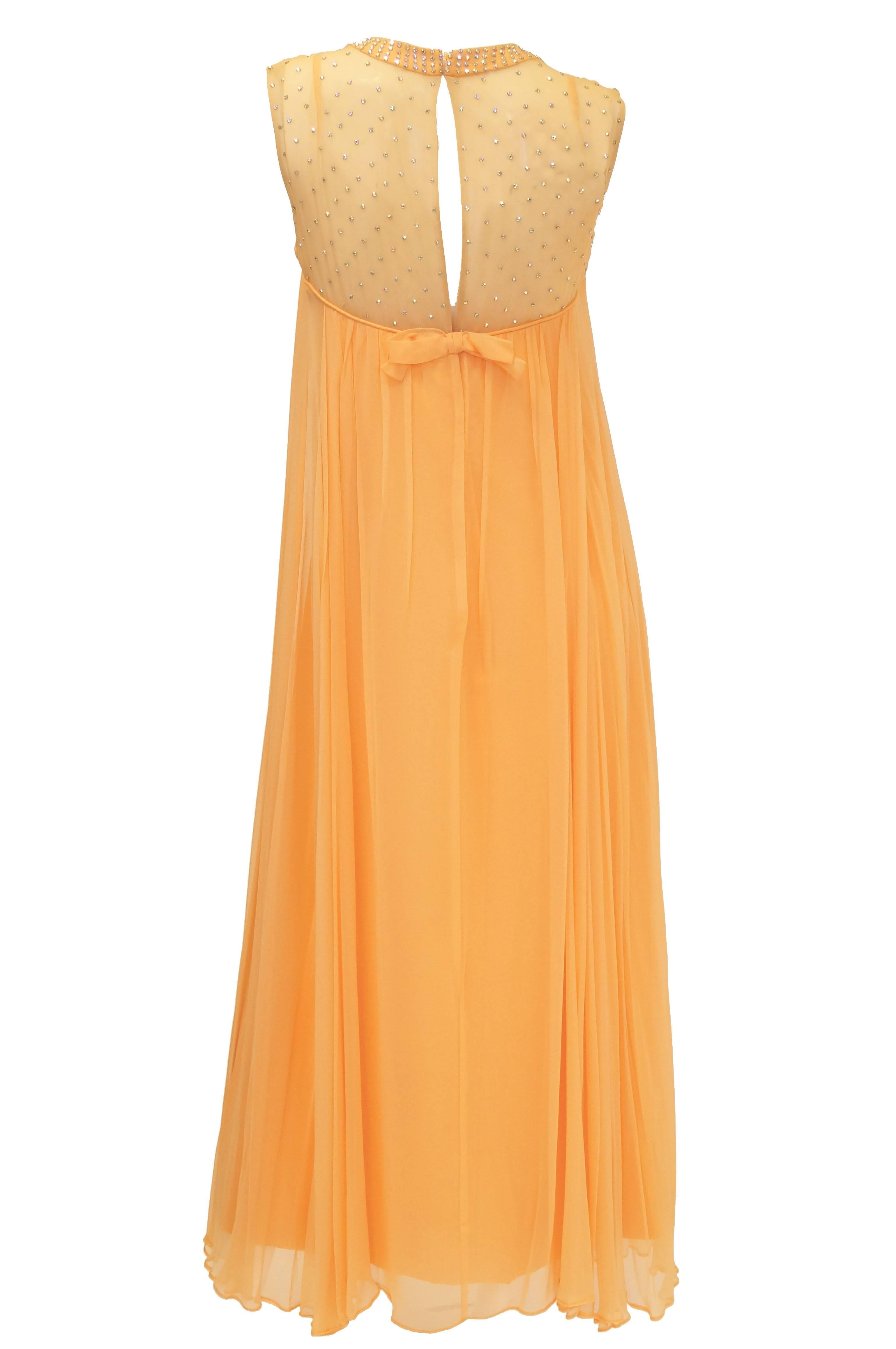 Orange 1960s Peach Crepe de Chine and Sequin Dress For Sale