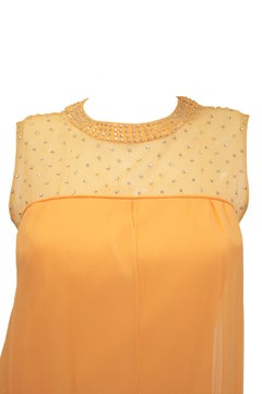 1960s Peach Crepe de Chine and Sequin Dress