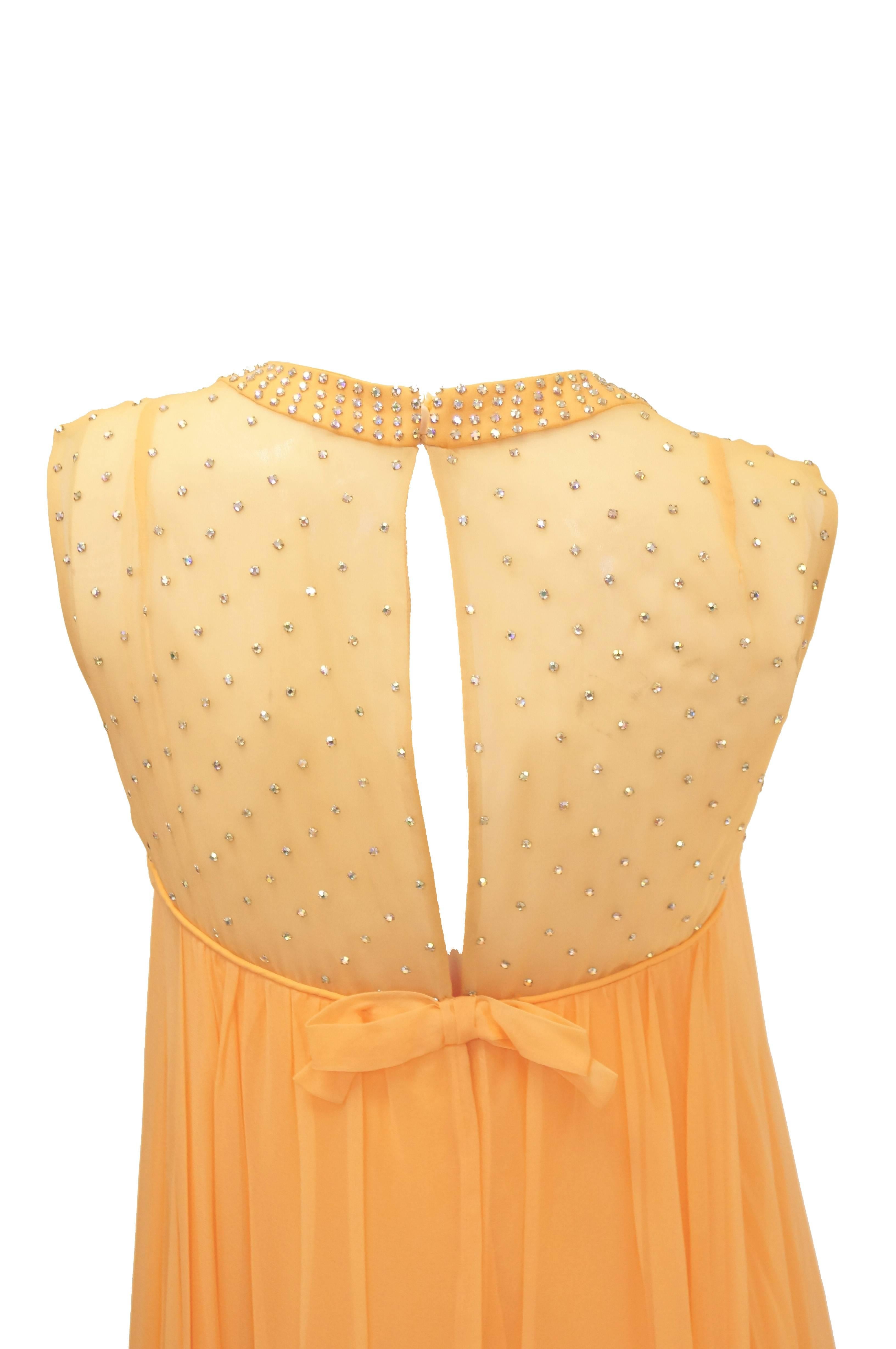 1960s Peach Crepe de Chine and Sequin Dress In Good Condition For Sale In Houston, TX