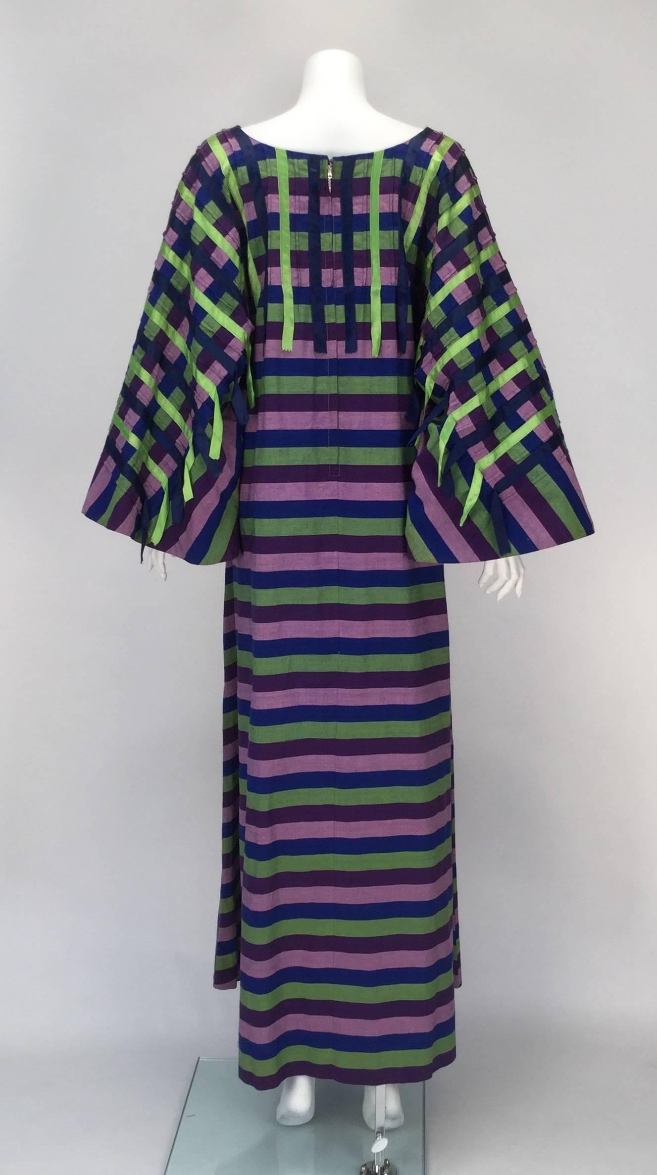 Black 1960s Mexican Multi Color Cotton and Ribbon Kaftan