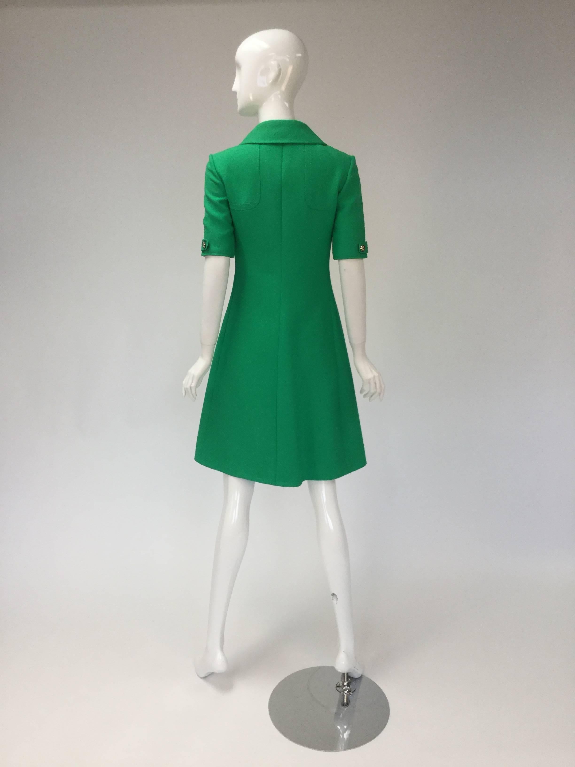 1960s Louis Feraud Green Wool Dress In Good Condition In Houston, TX