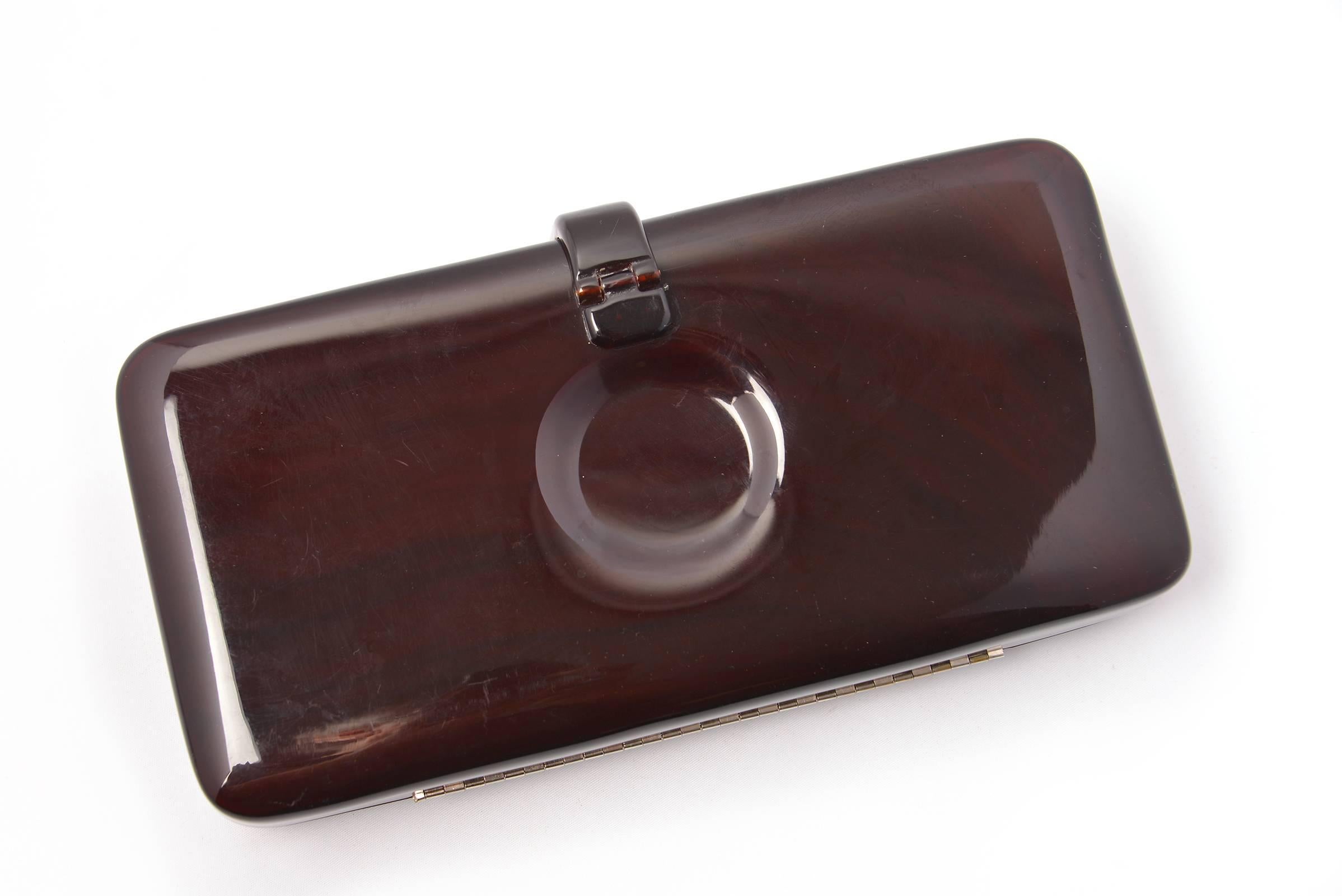 Black Italian Dark Brown Lucite Clutch with Circle Indent, 1970s  
