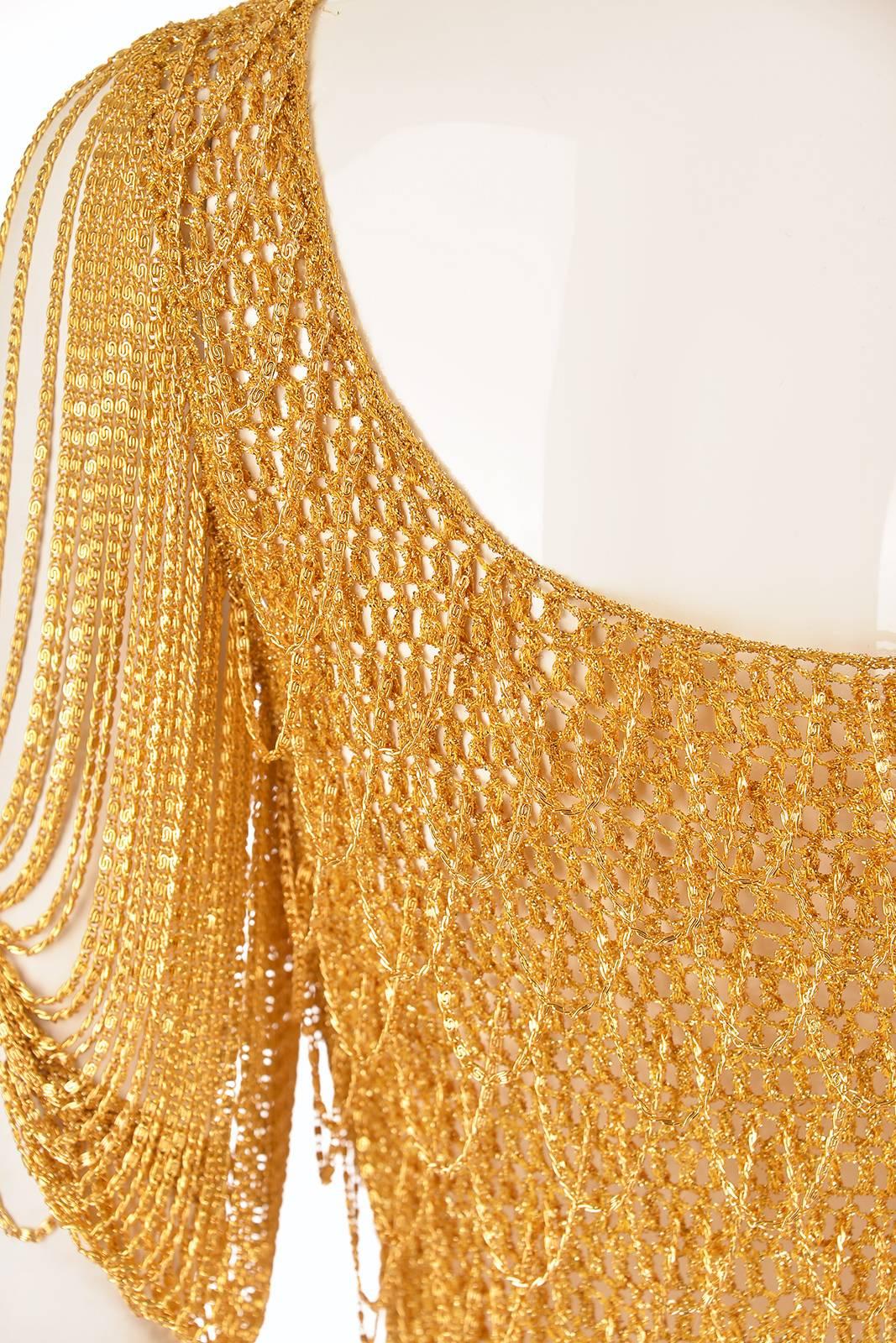 1970s Loris Azzaro Gold Beaded Knit Body Jewelry Sweater Blouse In Excellent Condition For Sale In Houston, TX
