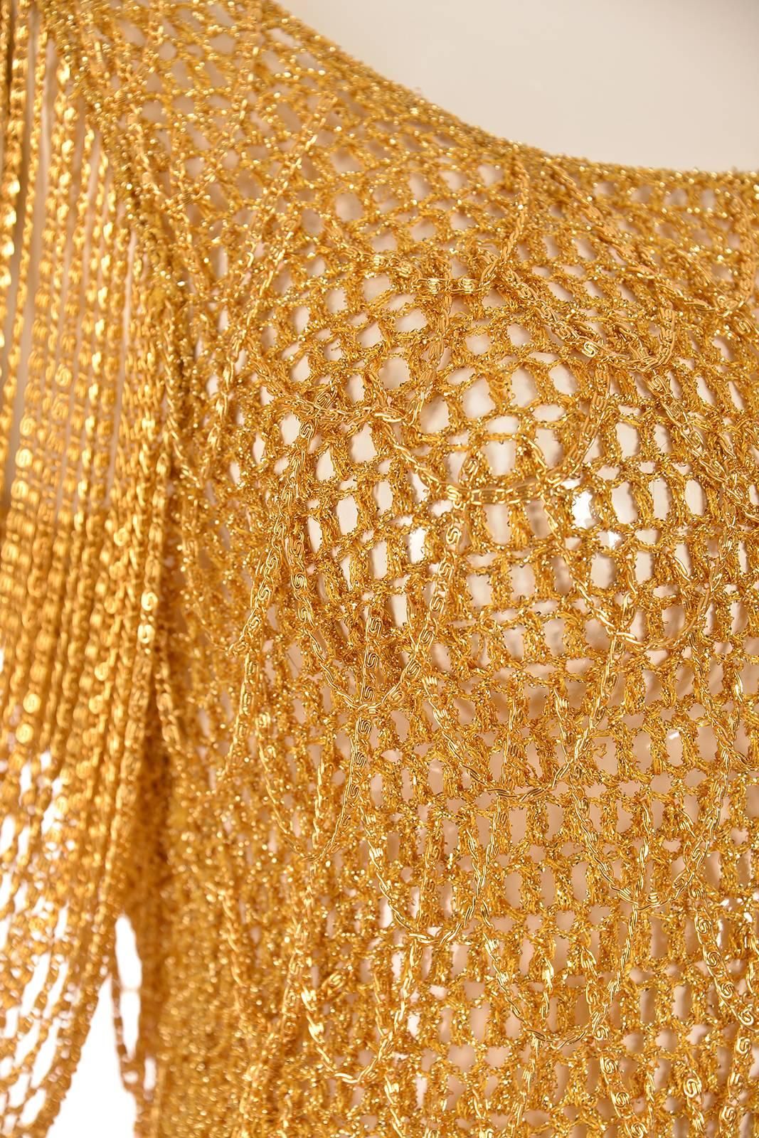 1970s Loris Azzaro Gold Beaded Knit Body Jewelry Sweater Blouse For Sale 1