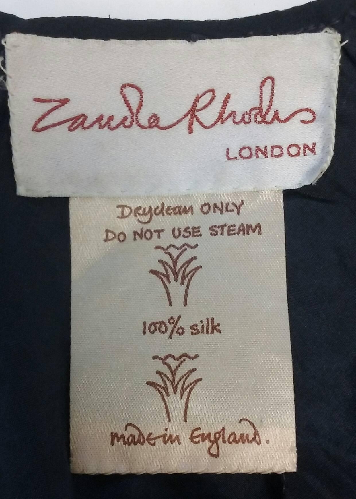 Zandra Rhodes Hand Beaded and Hand Painted Navy Silk Chiffon Dress, 1970s  For Sale 1