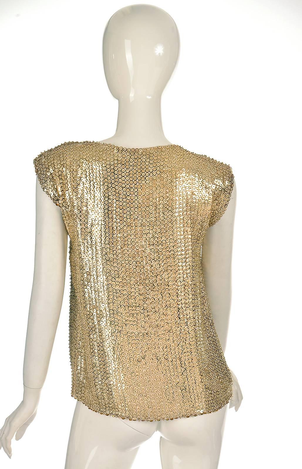 1970's Pierre Balmain Gold Sequined Blouse In Excellent Condition In Houston, TX