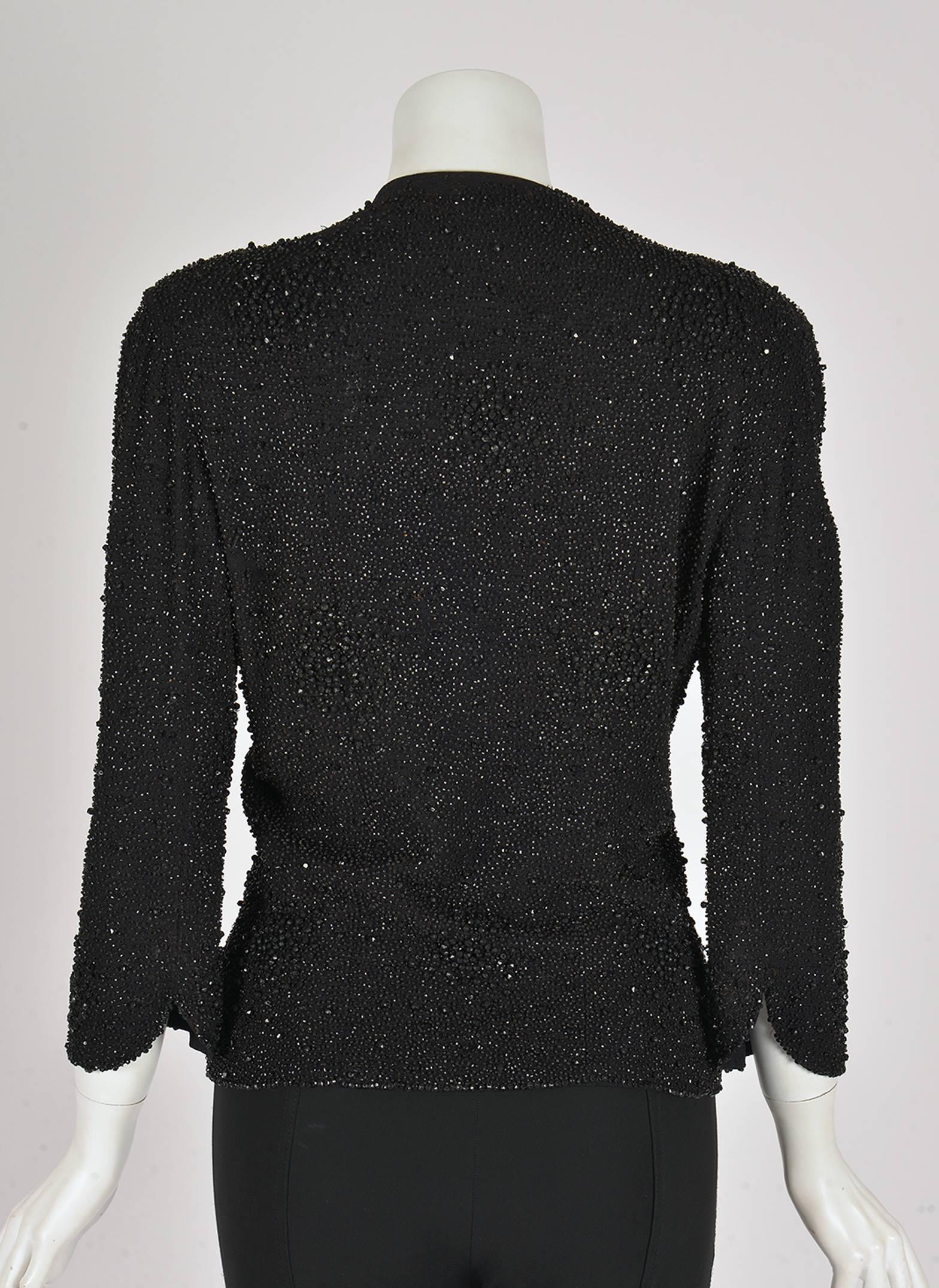 1940s Vintage Rock and Seed Bead Black Jacket In Excellent Condition In Houston, TX