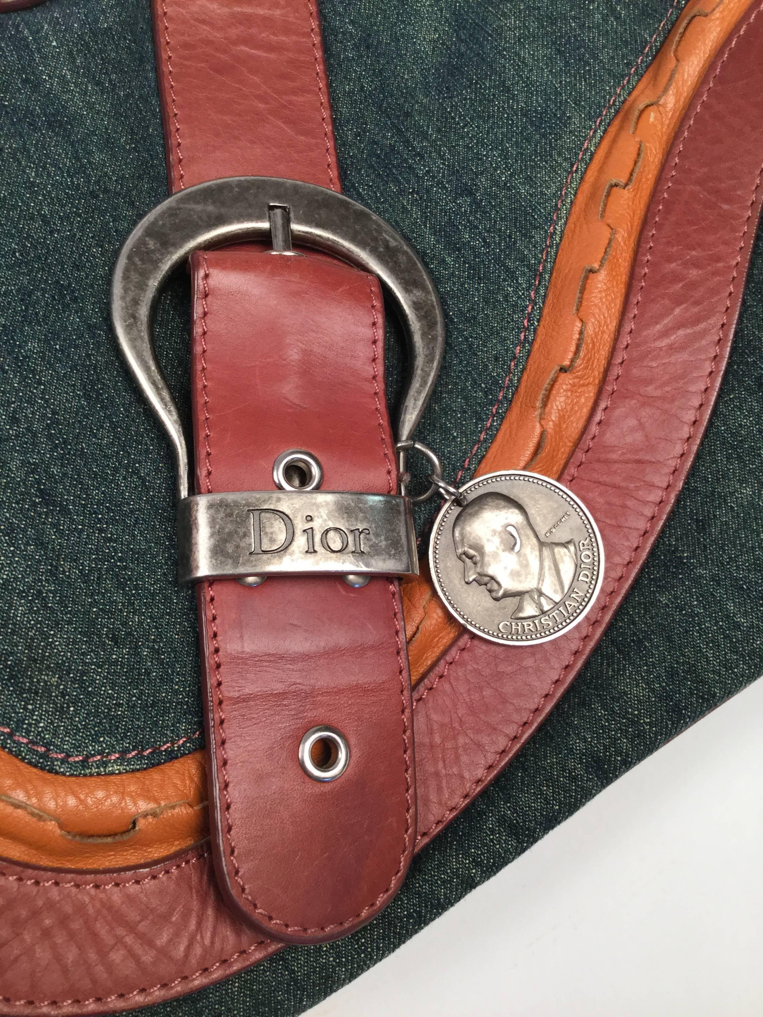 Dior Denim Leather Double Gaucho Saddle Bag, 2009  In Excellent Condition In Houston, TX
