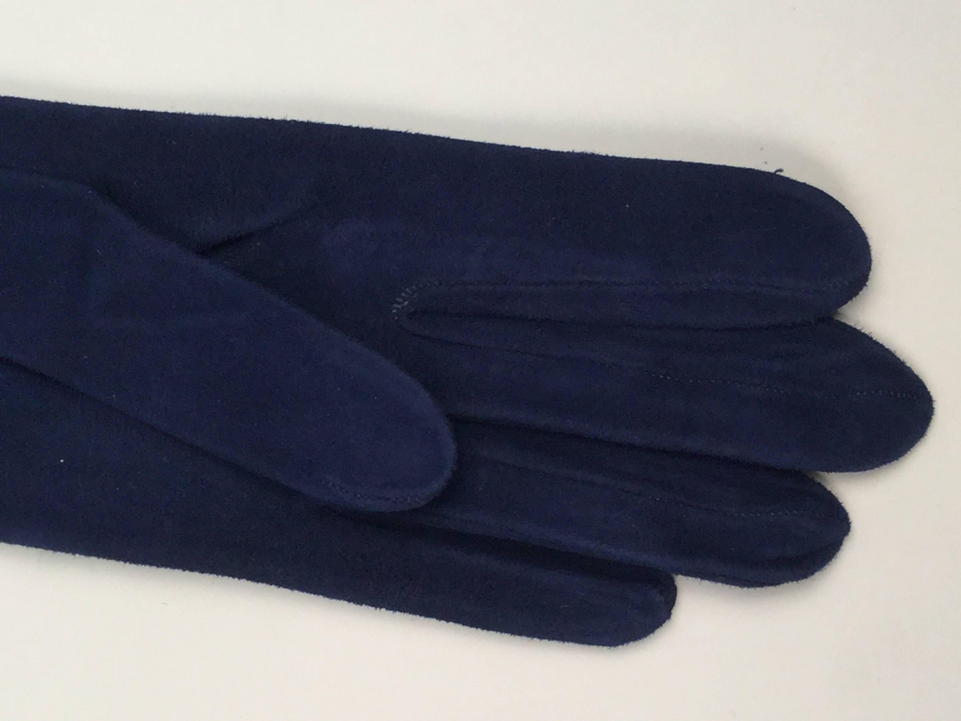 Black Vintage Christian Dior Parisian Blue Suede Opera Gloves - New Old Stock
