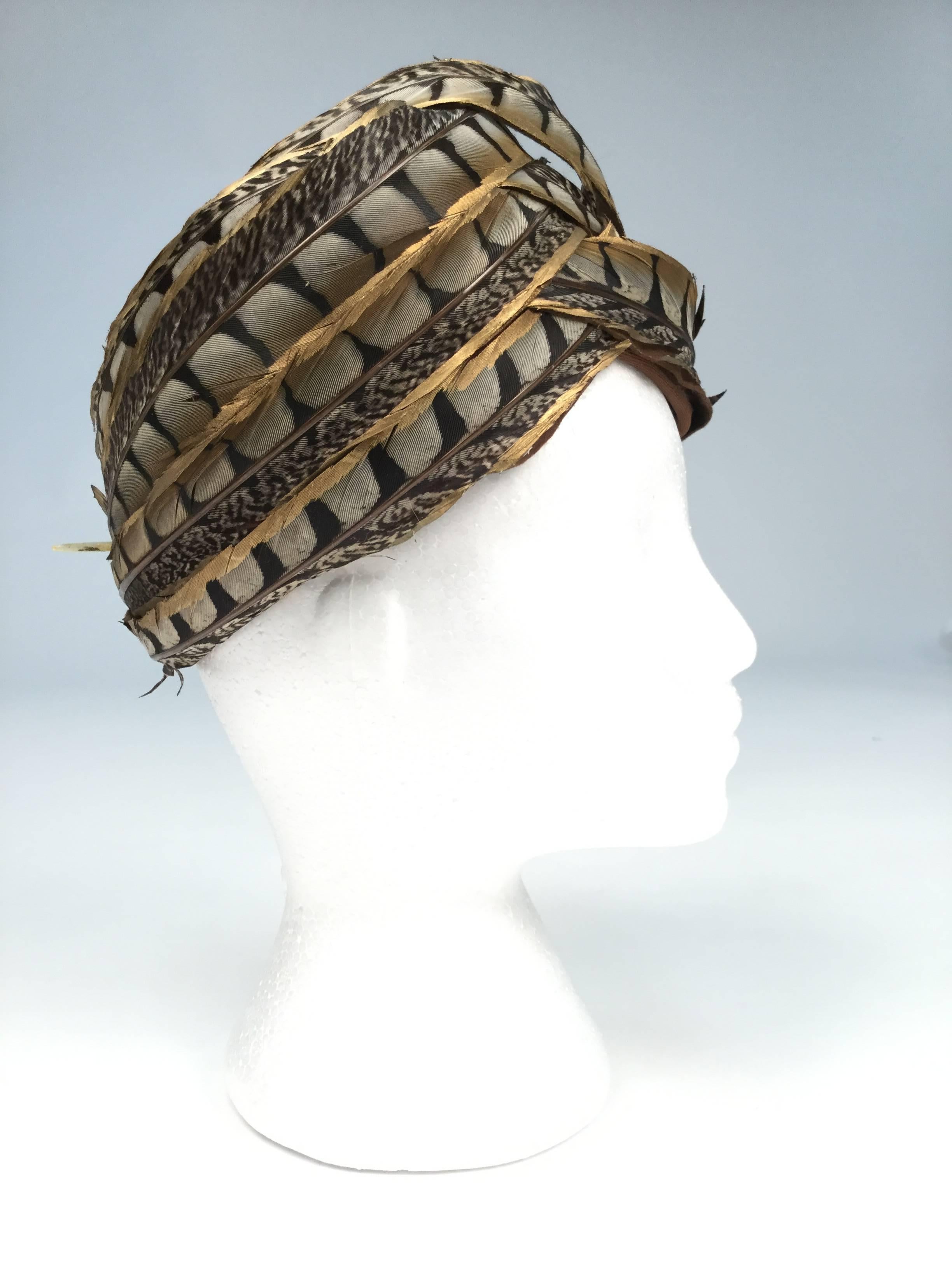 Gray 1960s Christian Dior Hand Painted Pheasant Feather Chapeaux
