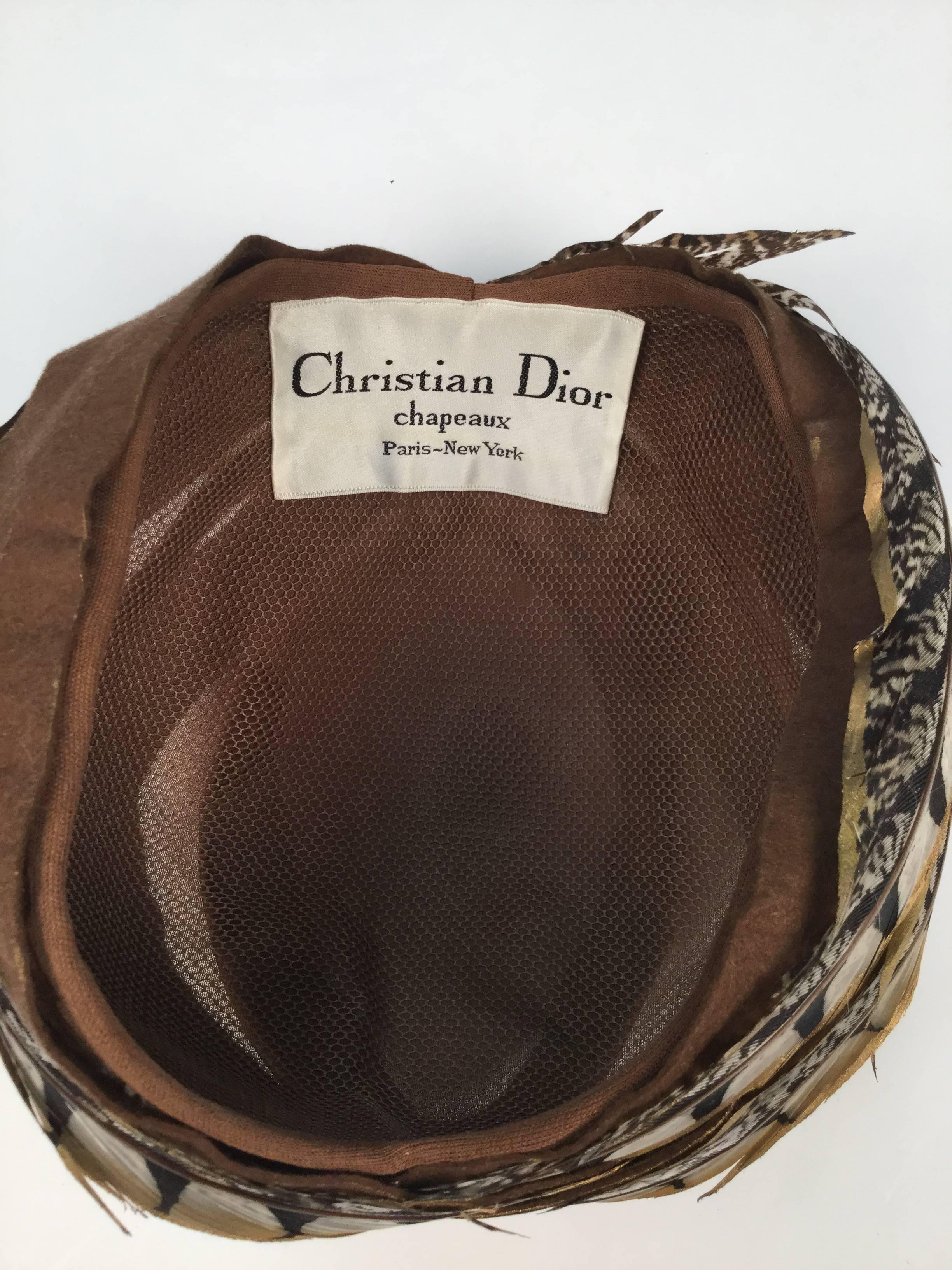 1960s Christian Dior Hand Painted Pheasant Feather Chapeaux 2