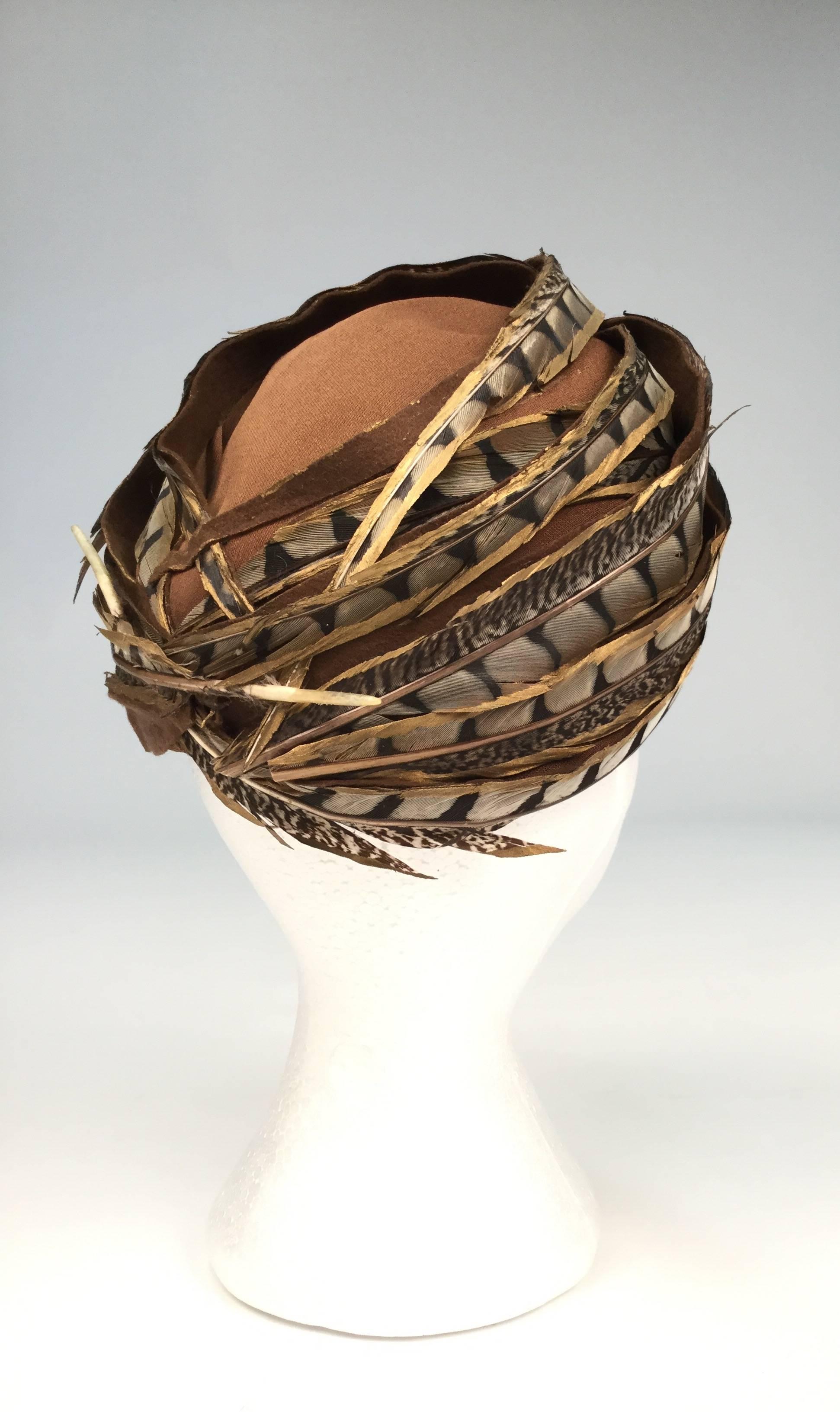 1960s Christian Dior Hand Painted Pheasant Feather Chapeaux In Good Condition In Houston, TX