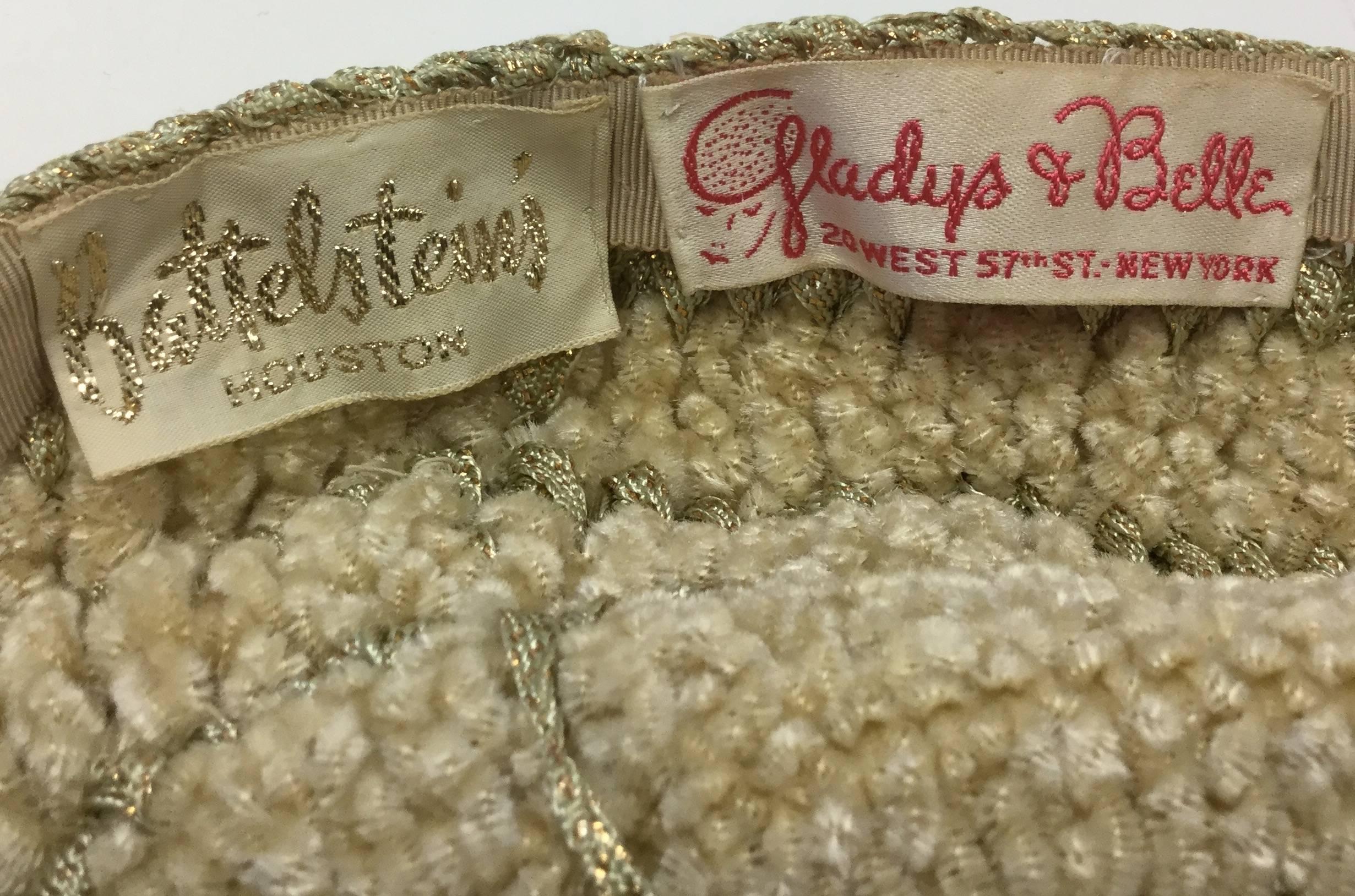 Vintage Gladys and Belle Neutral Metallic Ribbon Knit Hat. 2