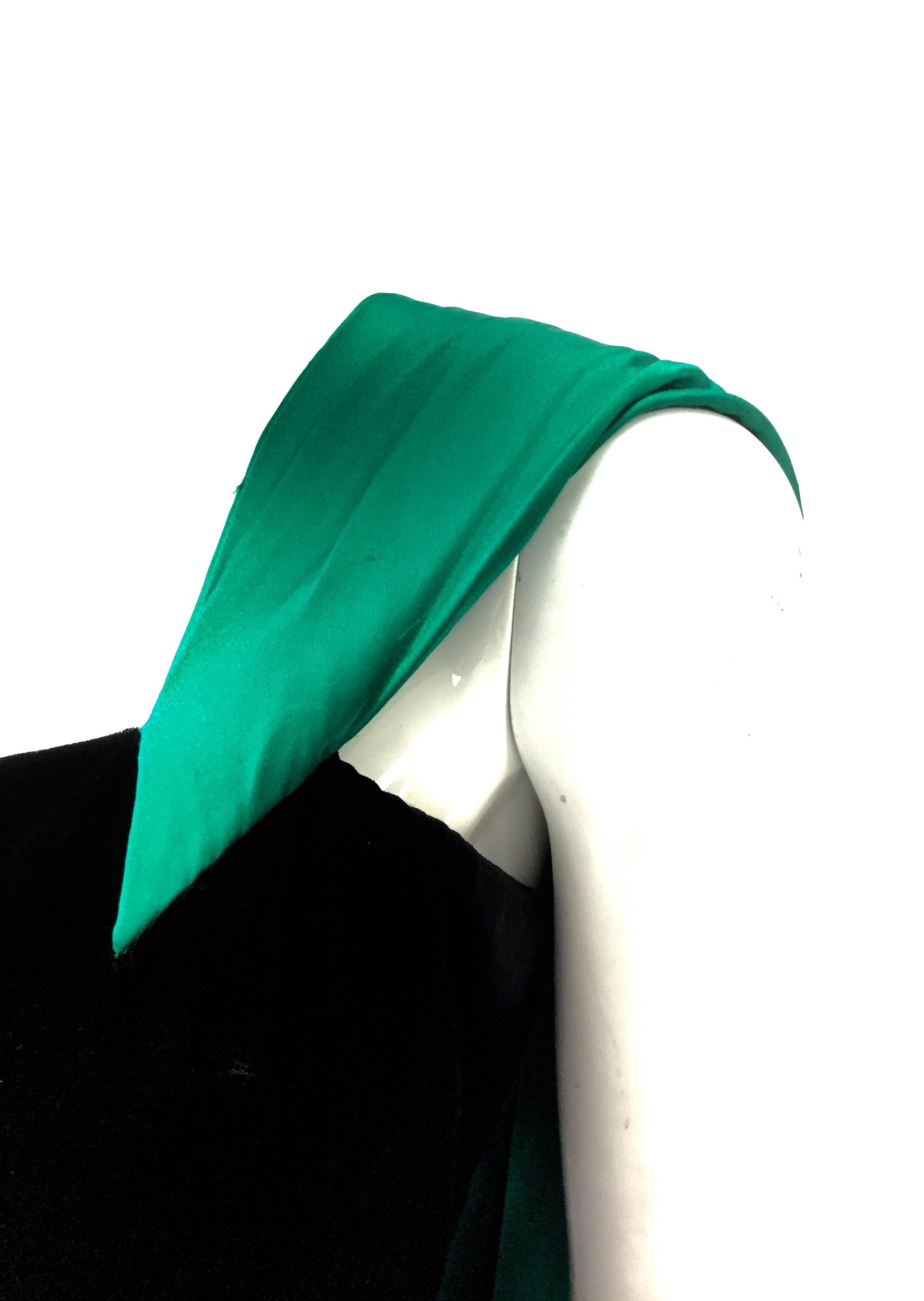 Women's 1980s Jacqueline de Ribes Green Silk and Black Velvet French Evening Gown