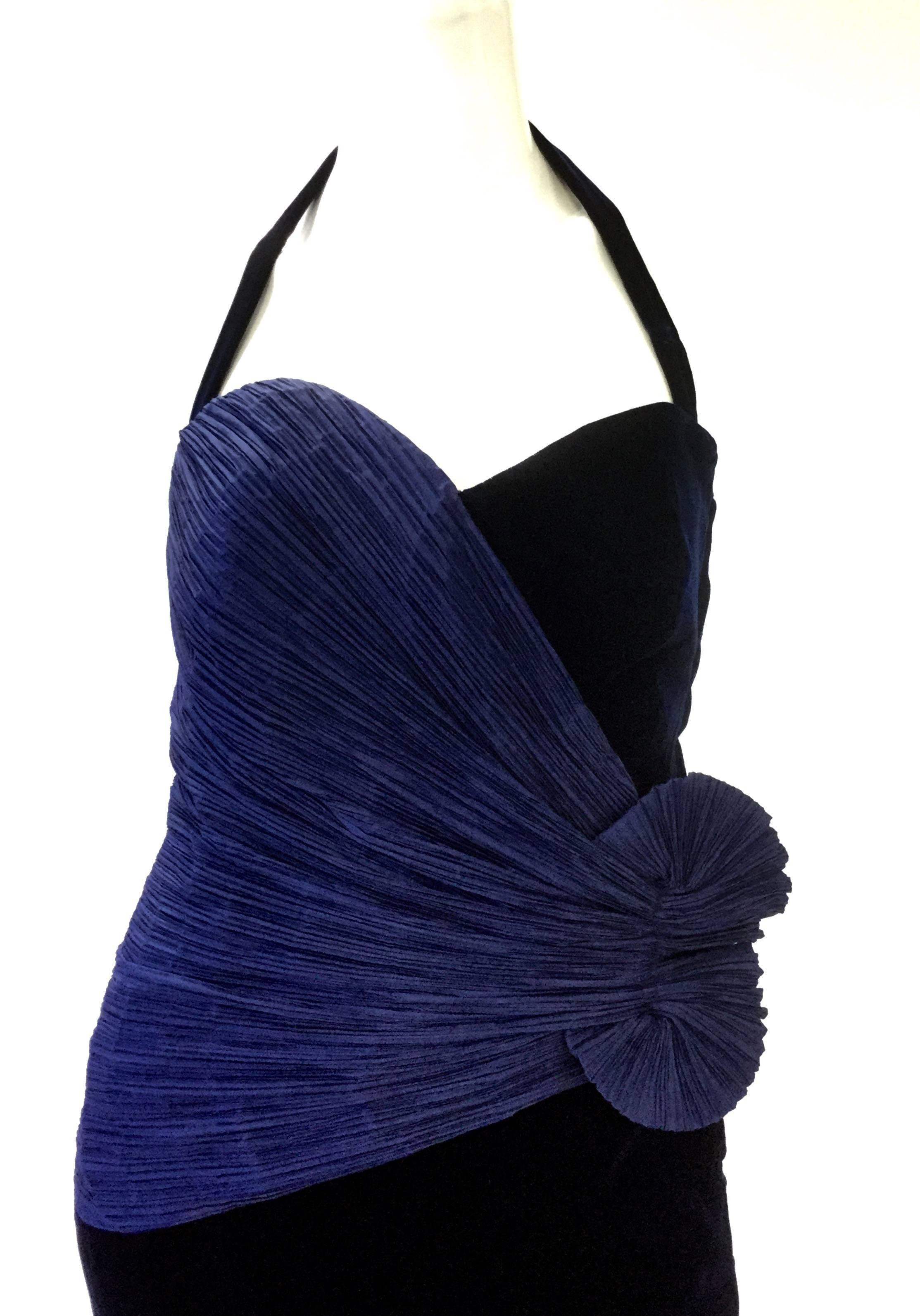1980s Murray Arbeid Signature Blue Taffeta and Black Velvet Evening Gown For Sale 5