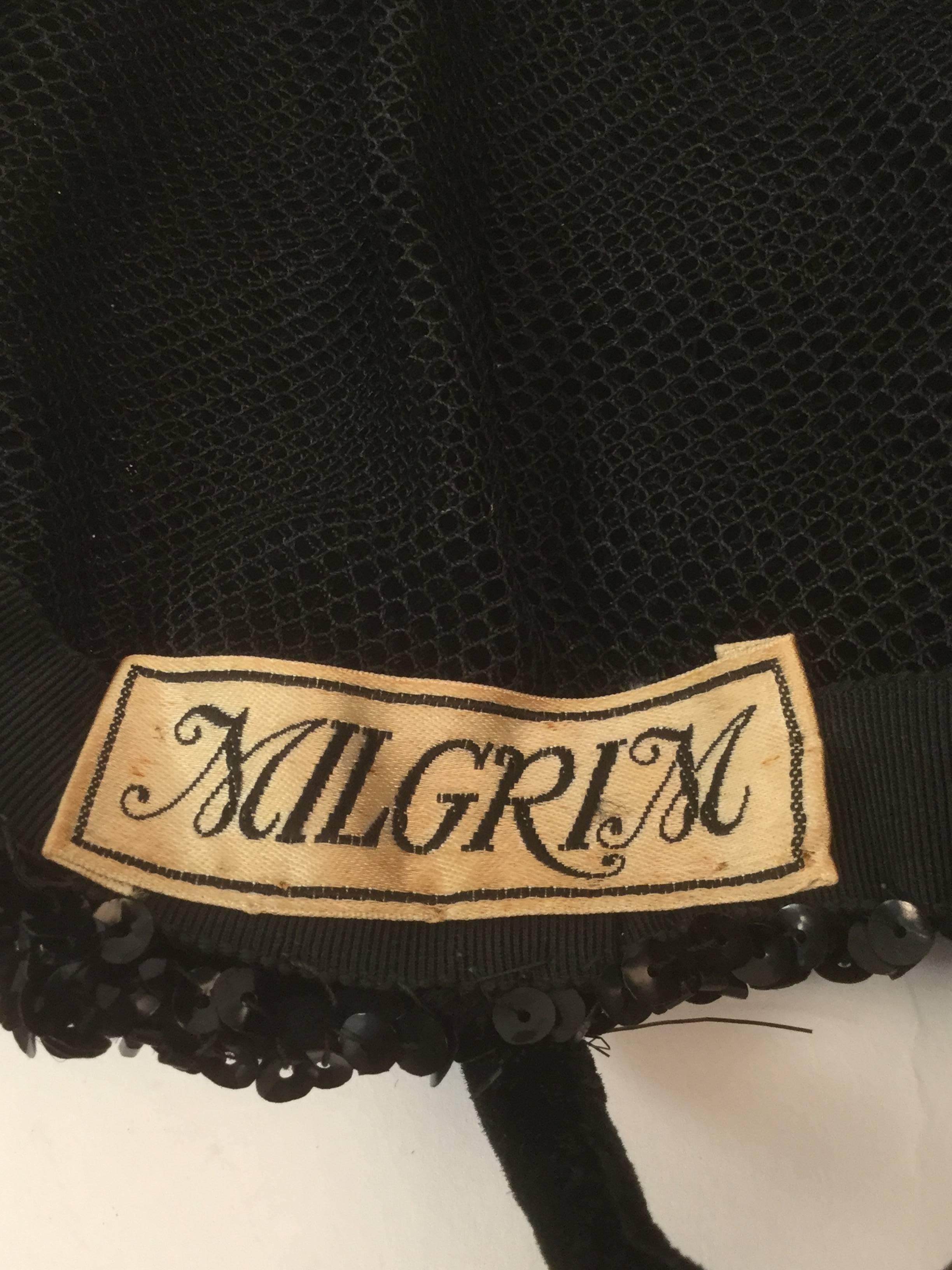 Black Vintage Milgrim Sequin and Beaded Ostrich Feather Hat For Sale