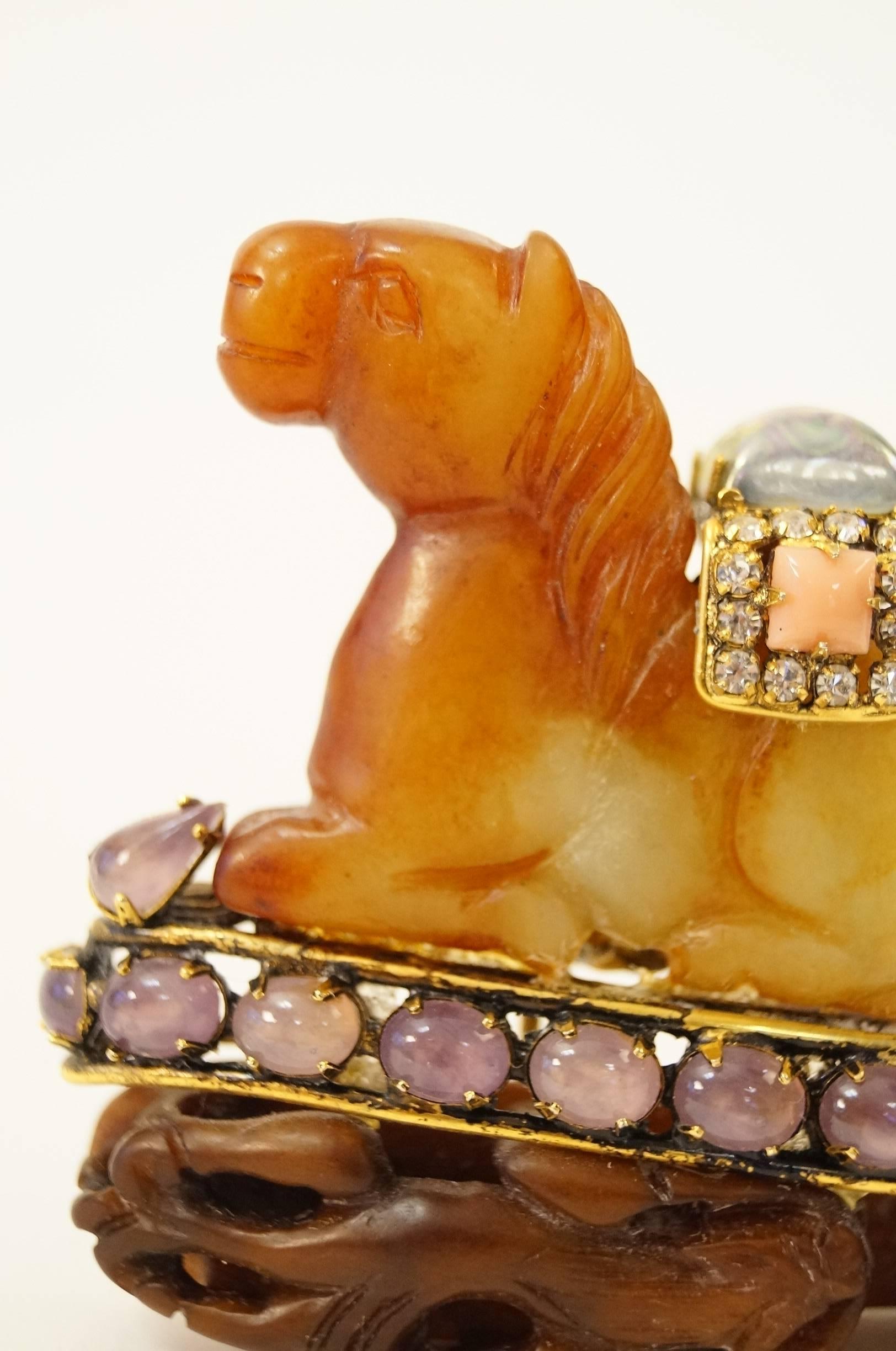 Iradj Moini Antique Agate and Jeweled Horse Brooch For Sale 1