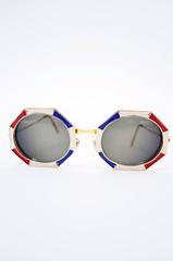 Importantes lunettes de soleil octogonales des années 1960 Christian Dior rouge blanc & bleu émail