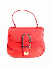 Vintage Oscar de la Renta Red Leather Top Handle Double Flap Saddle Bag