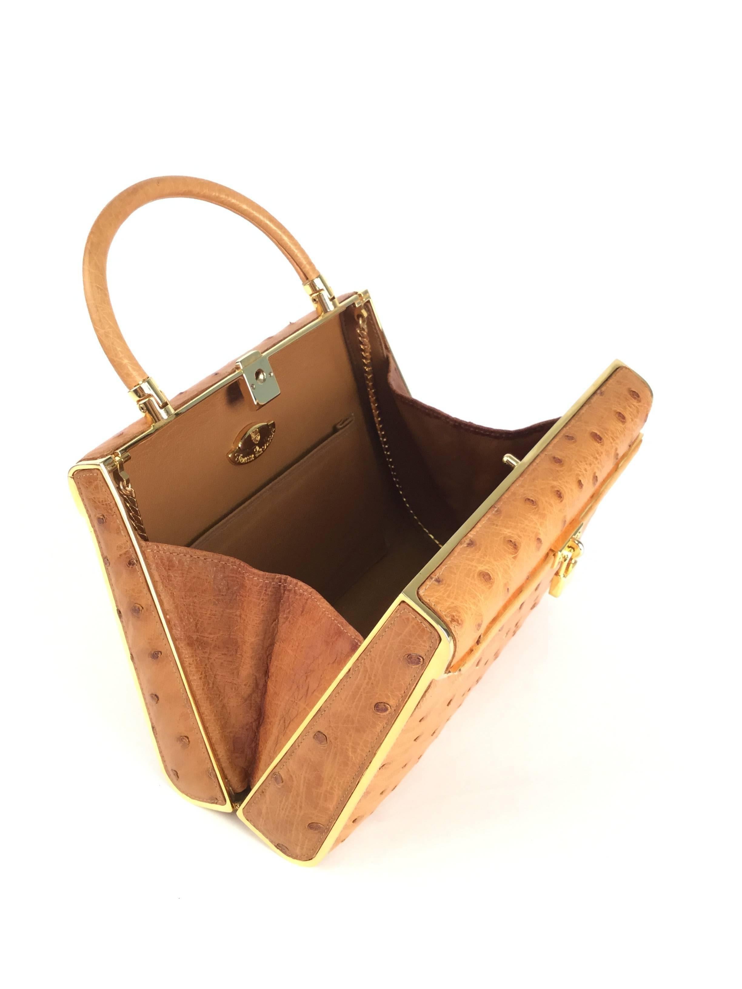 Women's Vintage Finesse La Modele Top Handle Gold Ostrich Handbag