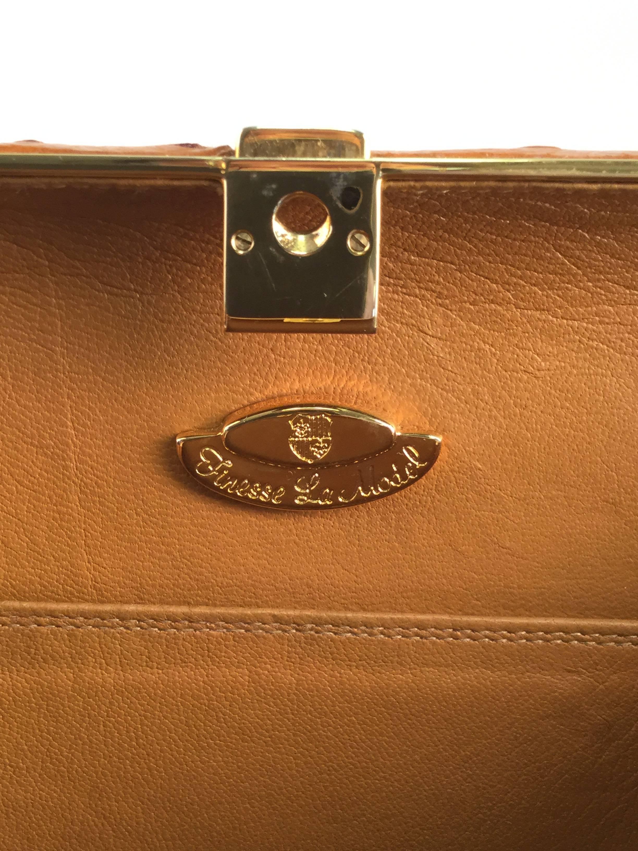Vintage Finesse La Modele Top Handle Gold Ostrich Handbag 1
