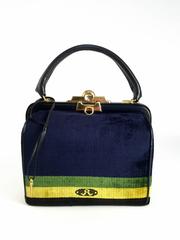 1970s Roberta di Camerino Blue Green Yellow Velvet Doctor Bag
