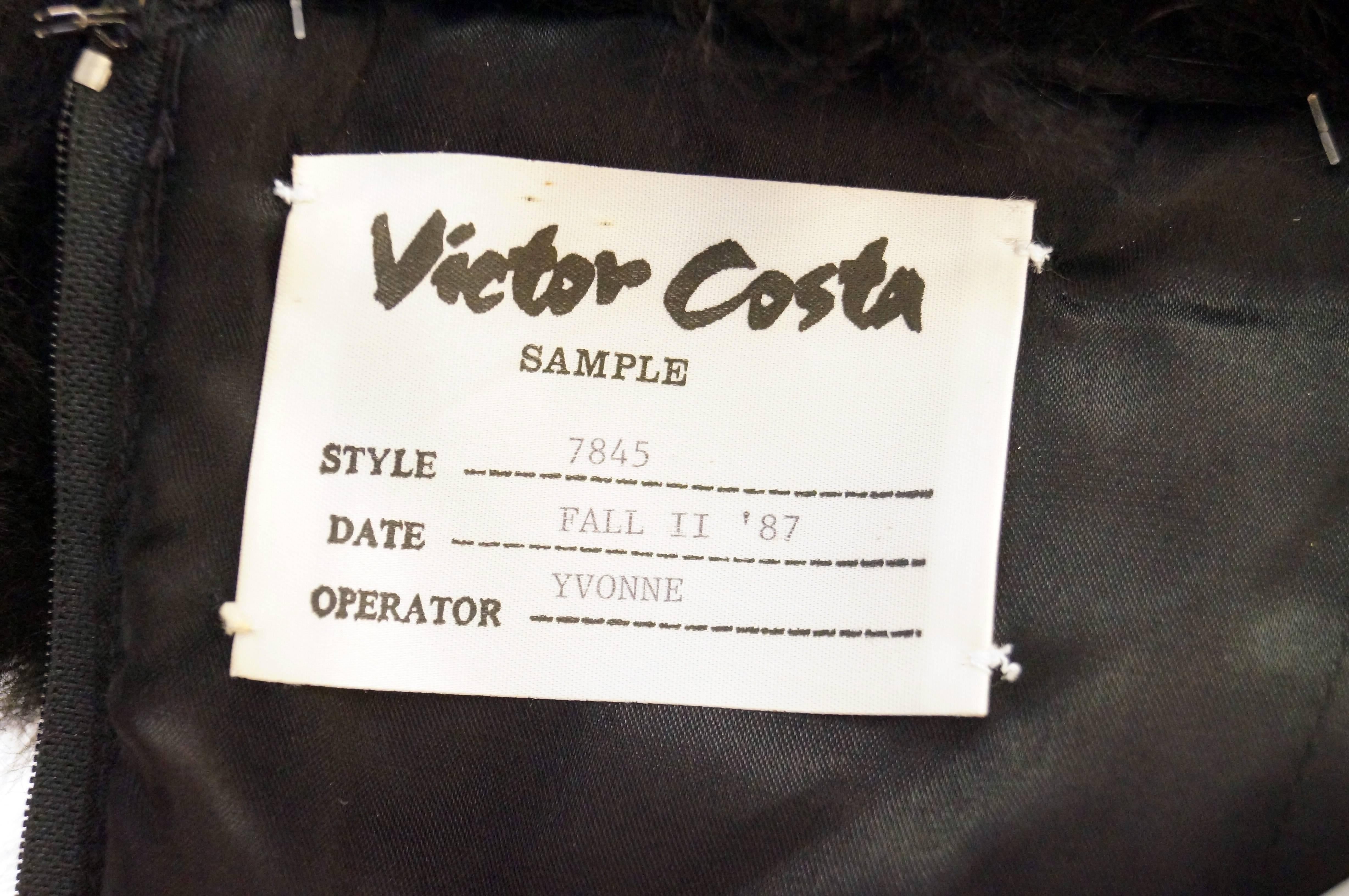 1987 NWT Sample Victor Costa Black Velvet, Fur, Sequin Bow Evening Dress Unworn 2