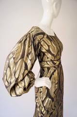 Vintage Chocolate Brown and Gold Abstract Floral Evening Dress