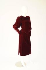 Vintage Red Wine Velvet Skirt Set With Dramatic Sleeves