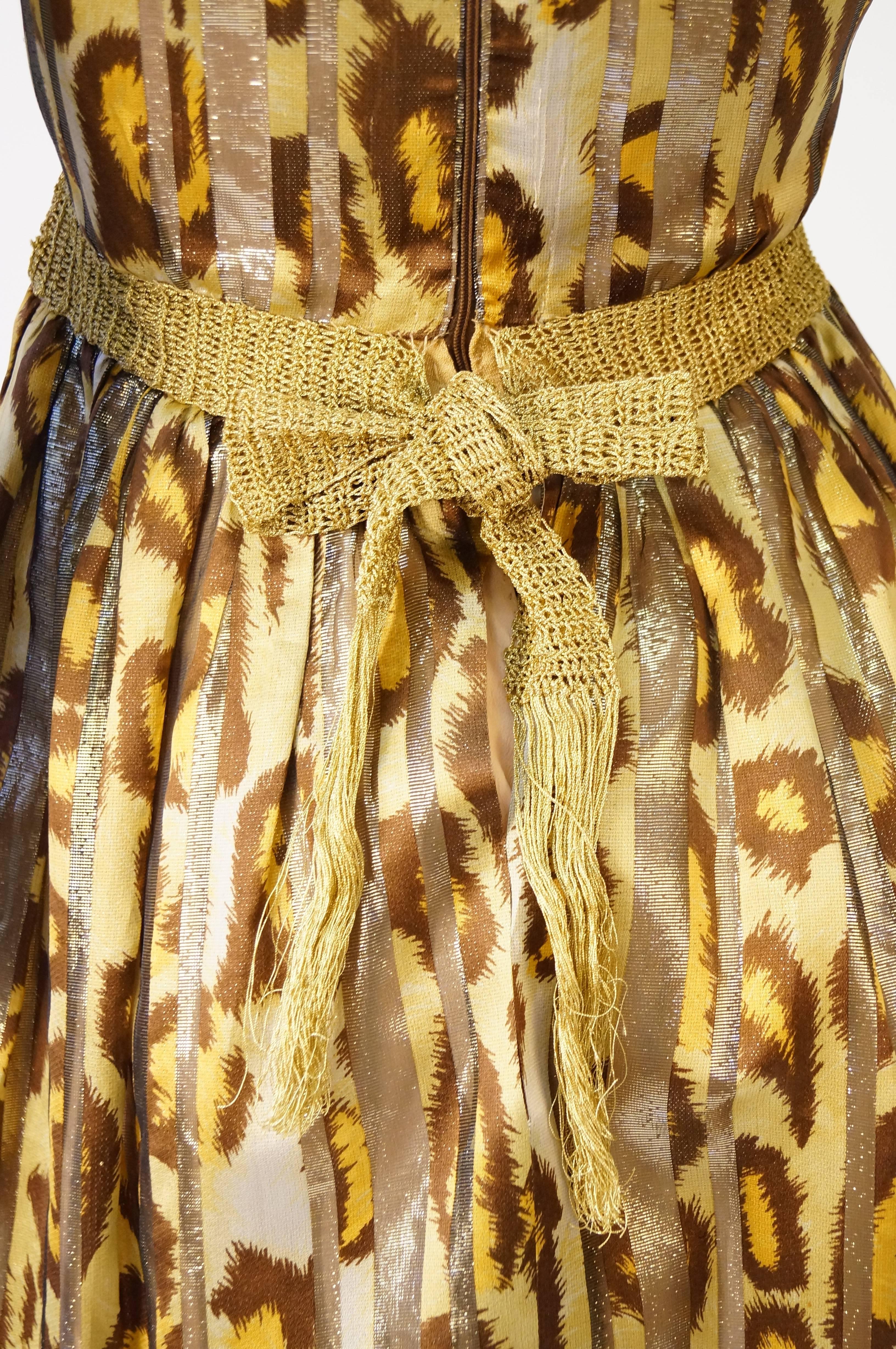 Women's 1970s Gold Leopard Print and Stripes Dress  For Sale